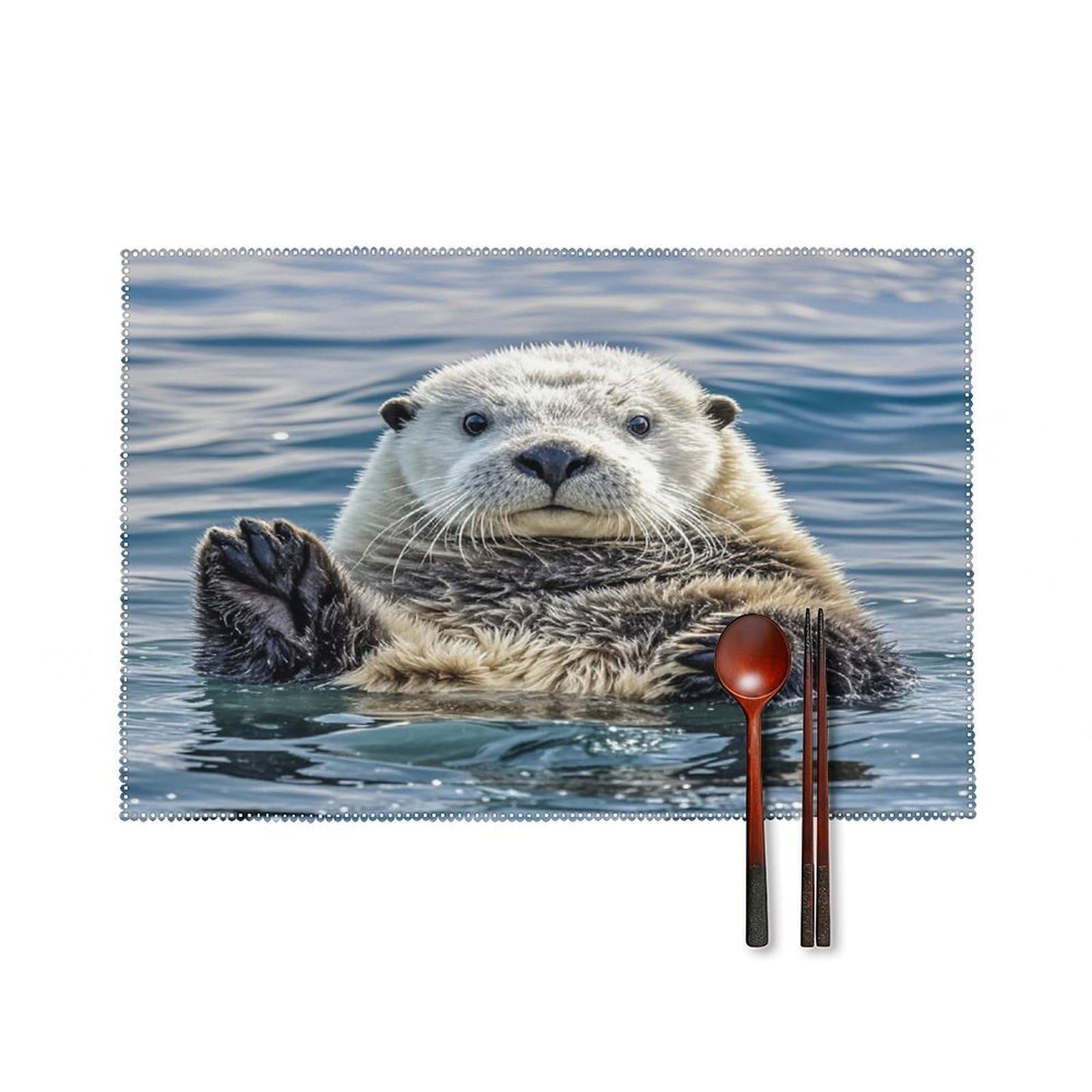 Sea Otter Placemats Set of 6 Heat Resistant Non-Slip Place Mats Washable Wipeable Table Mats Elegant Farmhouse Placemat for Kitchen Dining Outdoor Party Table Decor