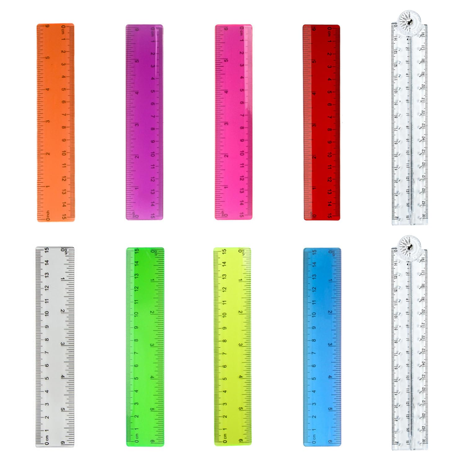 SYEYCW 10 Pcs Clear Plastic Rulers, 15cm / 6Inch, 30cm Fold Clear Geometric Measuring Ruler, for School, Office, Teacher, Student, Kids, Drawing, Crafts