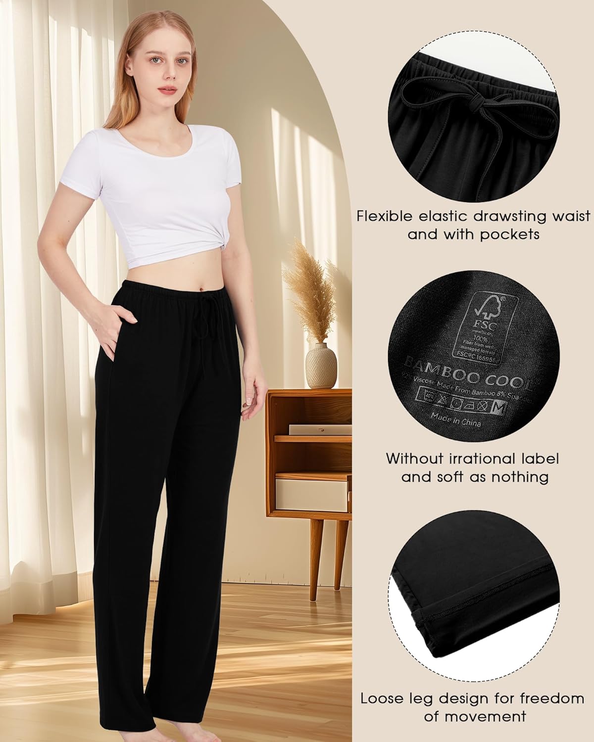 BAMBOO COOL Women Pajama Pants Casual Pj Pants with Pockets Comfy Lounge Sleep Bottoms Workout Yoga Sweatpants - Image 5