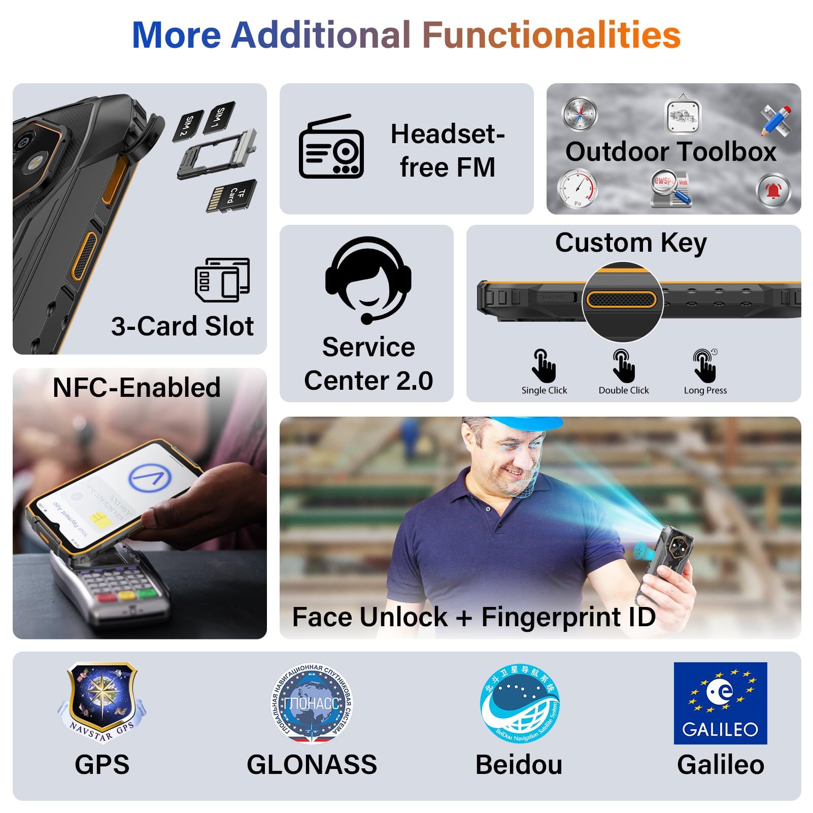 Ulefone RugKing 4 Pro Movil Resistente, Android 15 AI Smartphone 10200mAh 16GB+256GB/SD-2TB 6,56” 120Hz Teléfono, Octa-Core Cámara 48MP+8MP, 120LM Super Torch/3-Slots/IP68/IP69K/OTG/NFC/GPS Naranja