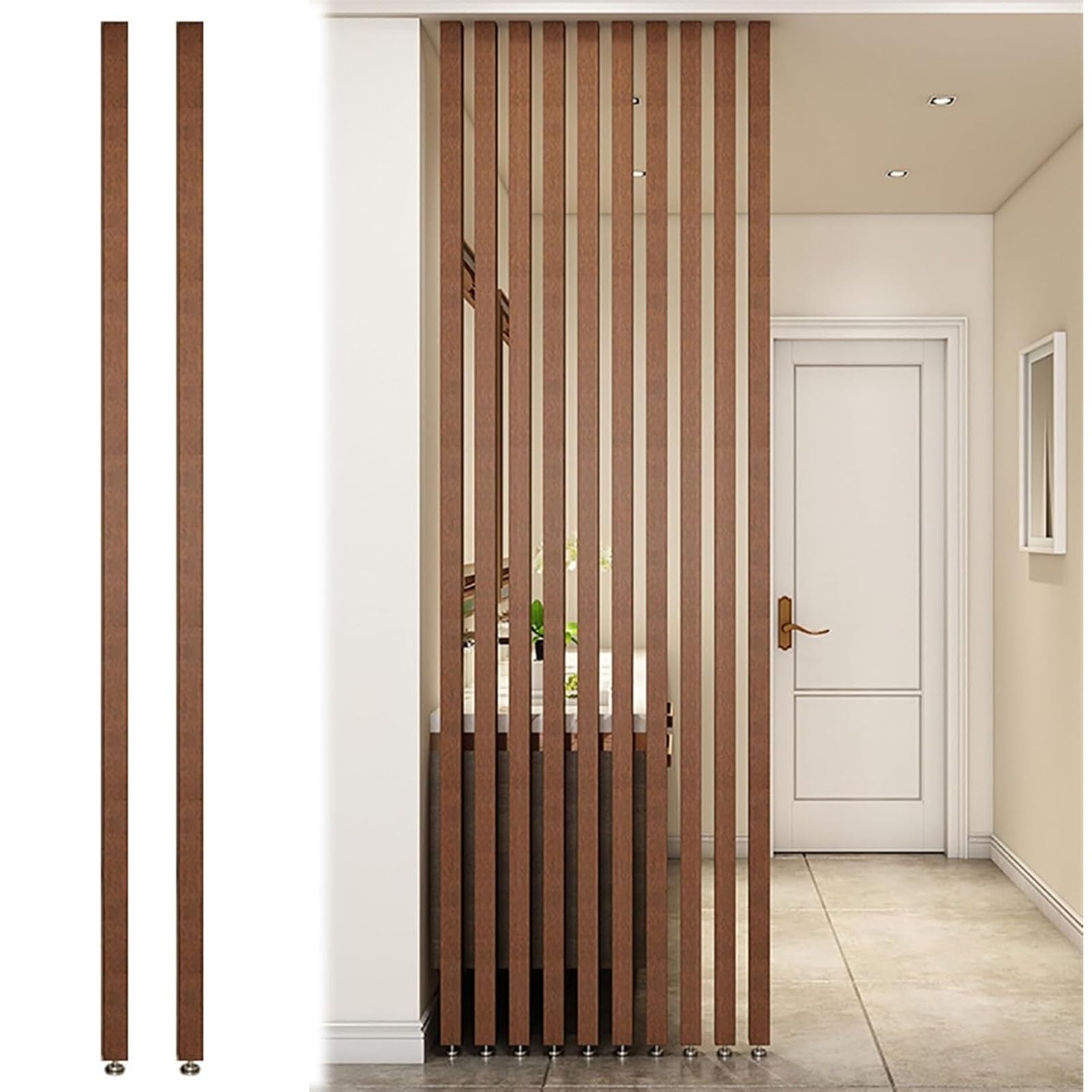 GLETSF Room Divider - Floor To Ceiling Wooden Slat Privacy Screen, 3Ft To 8Ft Tall, Stylish Wall Partition For Living Room, Office, Restaurant Decor-2 Pcs-185cm/72.8in/6.06ft