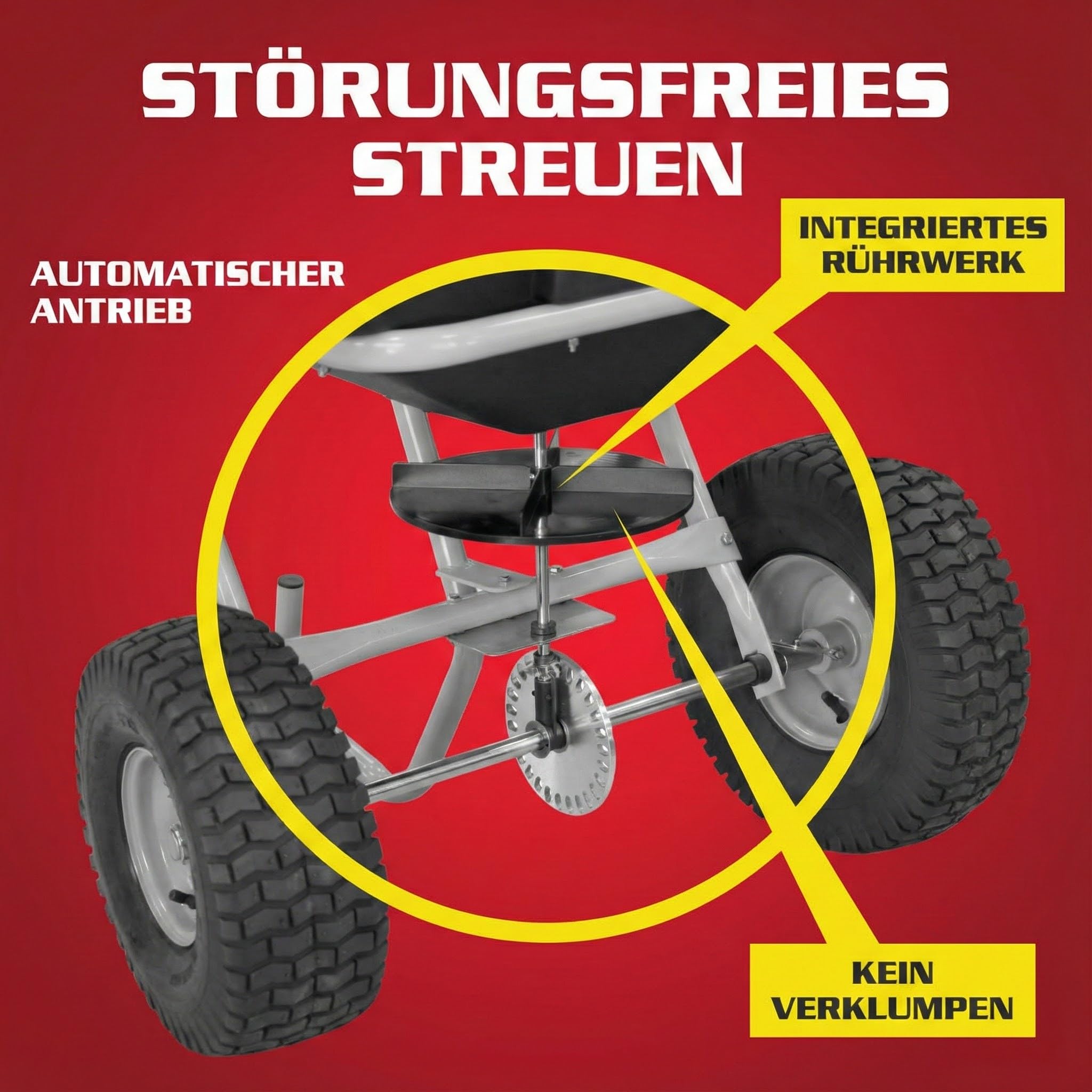 HECHT Ganzjahres Streuwagen 60 L – Düngerstreuer & Salzstreuer | Schleuderstreuwagen mit 3,5 m Streubreite – Rasendüngerstreuer für Sommer, Winter, Garten, Rasen und Gehwege