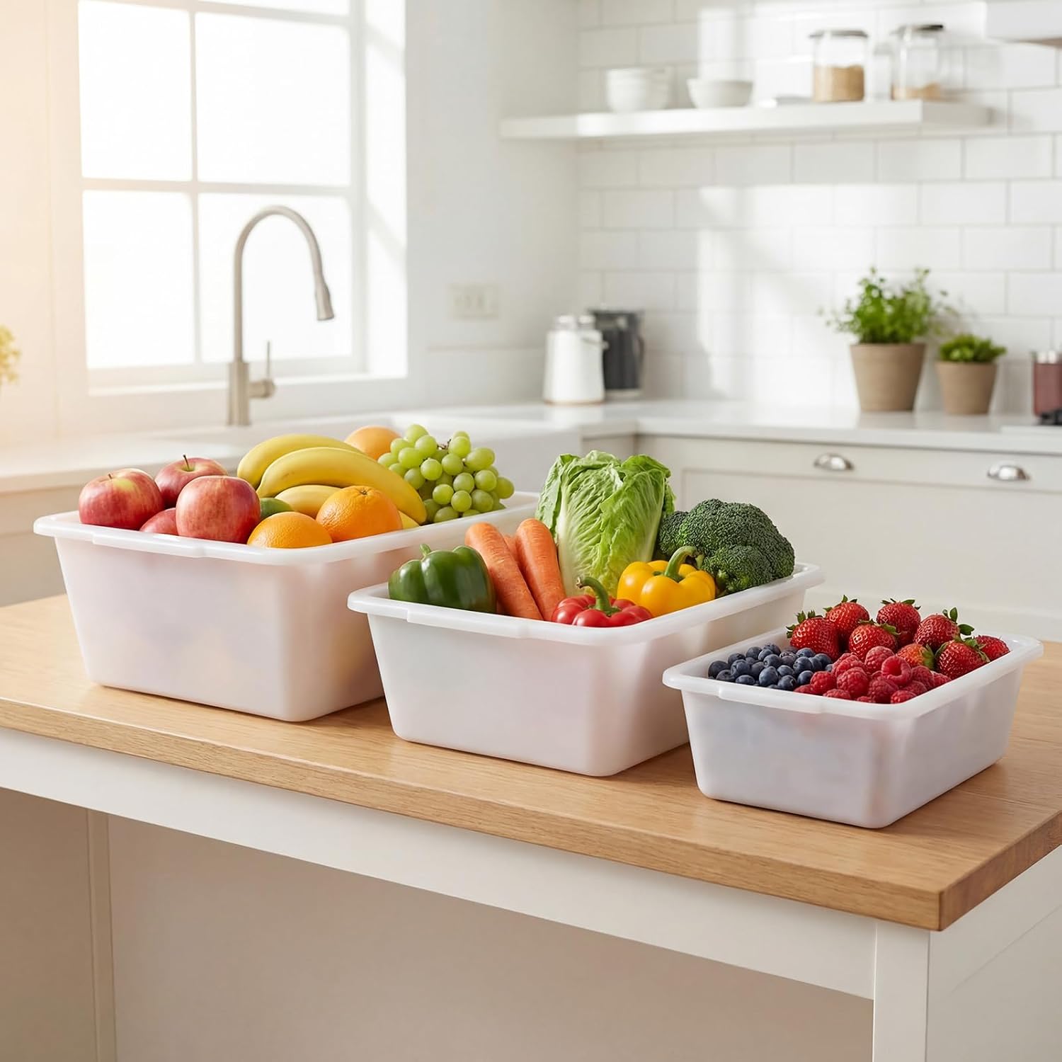 FillTouch 12 Pcs Commercial Bus Tub Plastic Dish Pan Basin Rectangle Wash Box 3 Size for Home Storage Kitchen Organization Restaurant Food Collection Vegetable Meat Processing, 6 L, 11 L, 17 L(White)