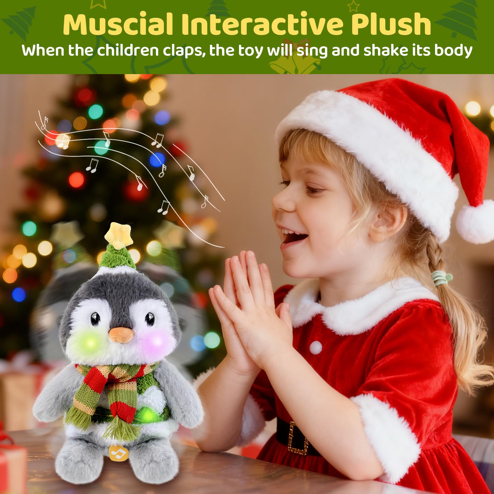 Edencomer Penguin Plush Toy, Singing Dancing Glowing Repeating Toy, Musical Interactive Plush Toy Repeating What You Say - Image 3
