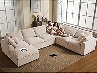 VEPXXP Oversized 7-Seater Modular U-Shaped Sectional Sofa with Ottoman - Cloud Comfort Couch for Living Room