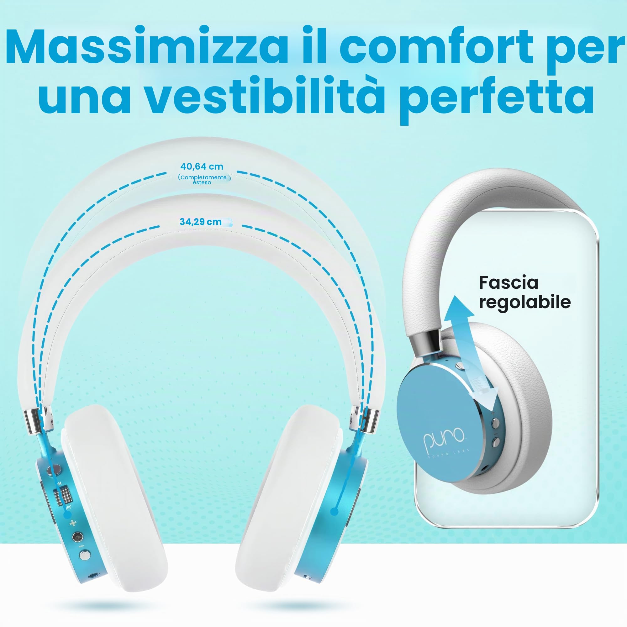 Puro Sound Labs BT2200-Plus Volume Limited Cuffie Bluetooth per bambini - Cuffie più sicure per bambini - Qualità audio di livello professionale e isolamento acustico (verde acqua)