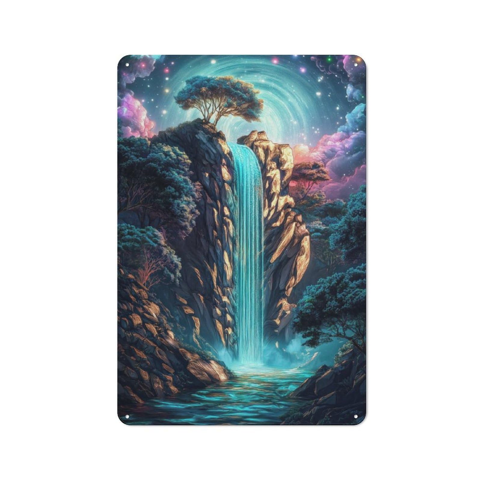 Junmoney Mystical Waterfall Retro Metal Plaque 30X20cm For Bar Or Restaurant, Suited To Restaurant Interior Fans
