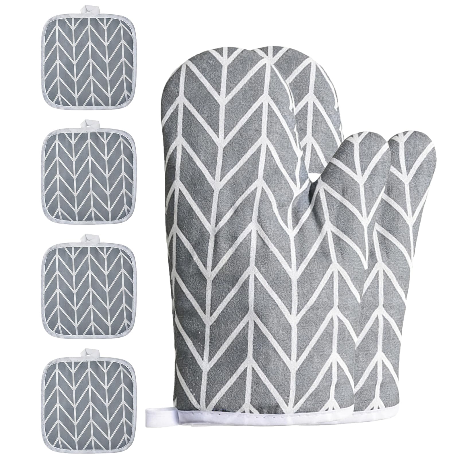 6 Pcs Oven Gloves Heat Resistant and Pot Holders Set, Pot Holders Heat Resistant, Oven Mitts Pair Non-Slip Gray Kitchen Gloves, Heatproof Grey Glove Used for Baking Cooking and Grilling