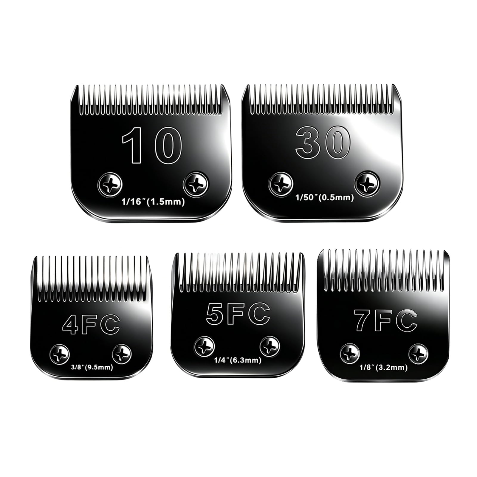 AUDOC 10 Blades Dog Grooming Blades Compatible with Andis/Oster A5/Wahl KM-10 Series Dog Clippers,Detachable Clipper Replacement Blade,Black (5PCS Black-#10+30+4FC+5FC+7FC)