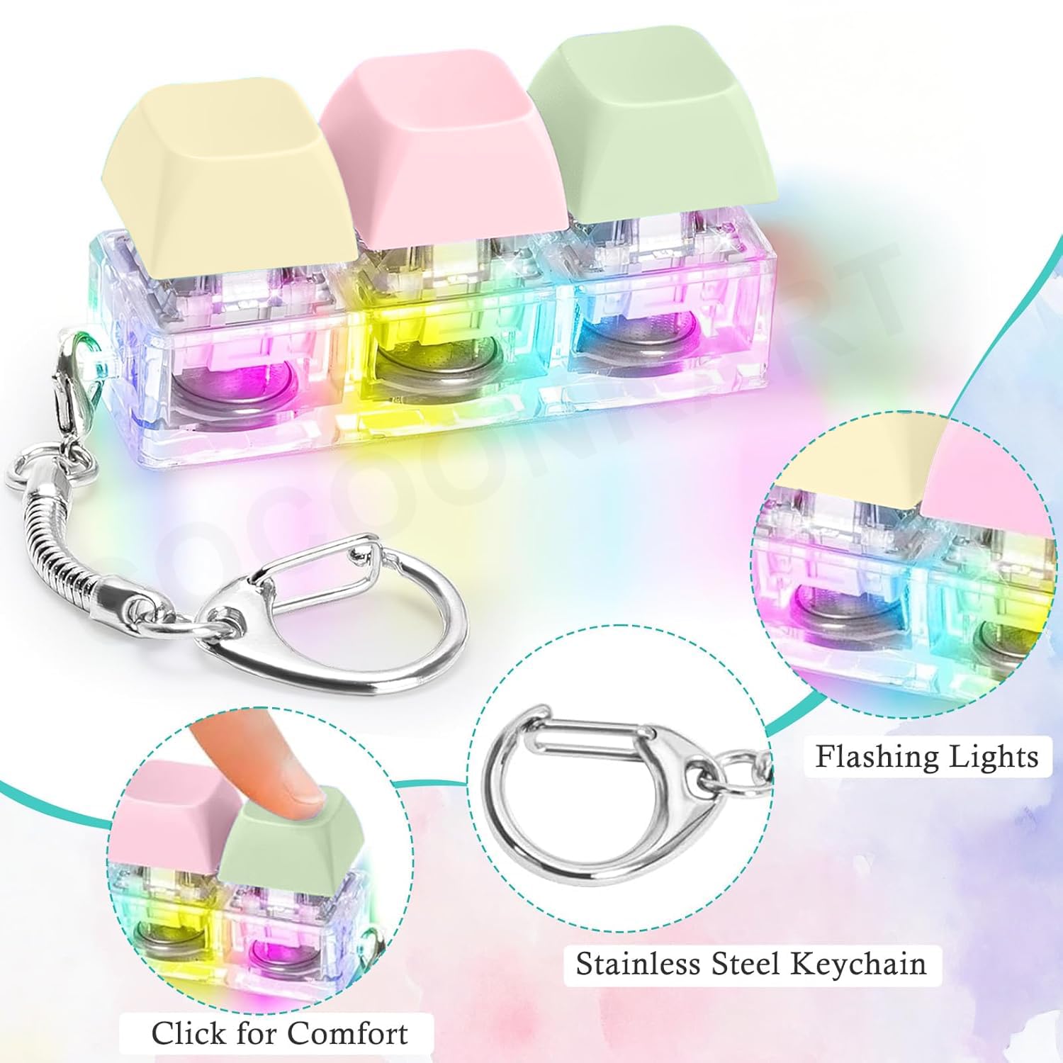 Cocoonkart 2 Pcs Keyboard Fidget Toy for Adults Fidget Keyboard Clicker Toys with LED Lights Keyboard Clicker Fidget Toy Stress Relief (3 in 1 Lighting) 1
