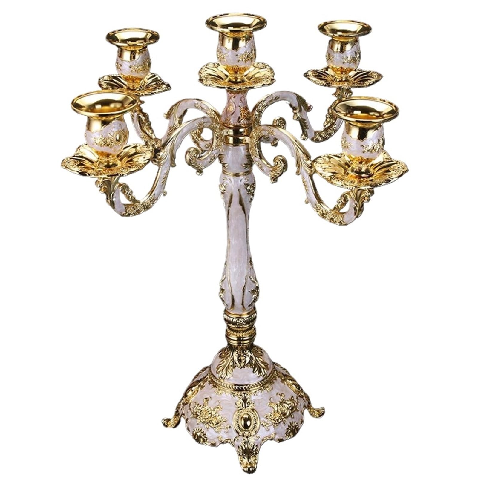 Candlestick 5 Head Wedding Pillar Candle Holder Romantic Candelabra(5 Arm Gold)
