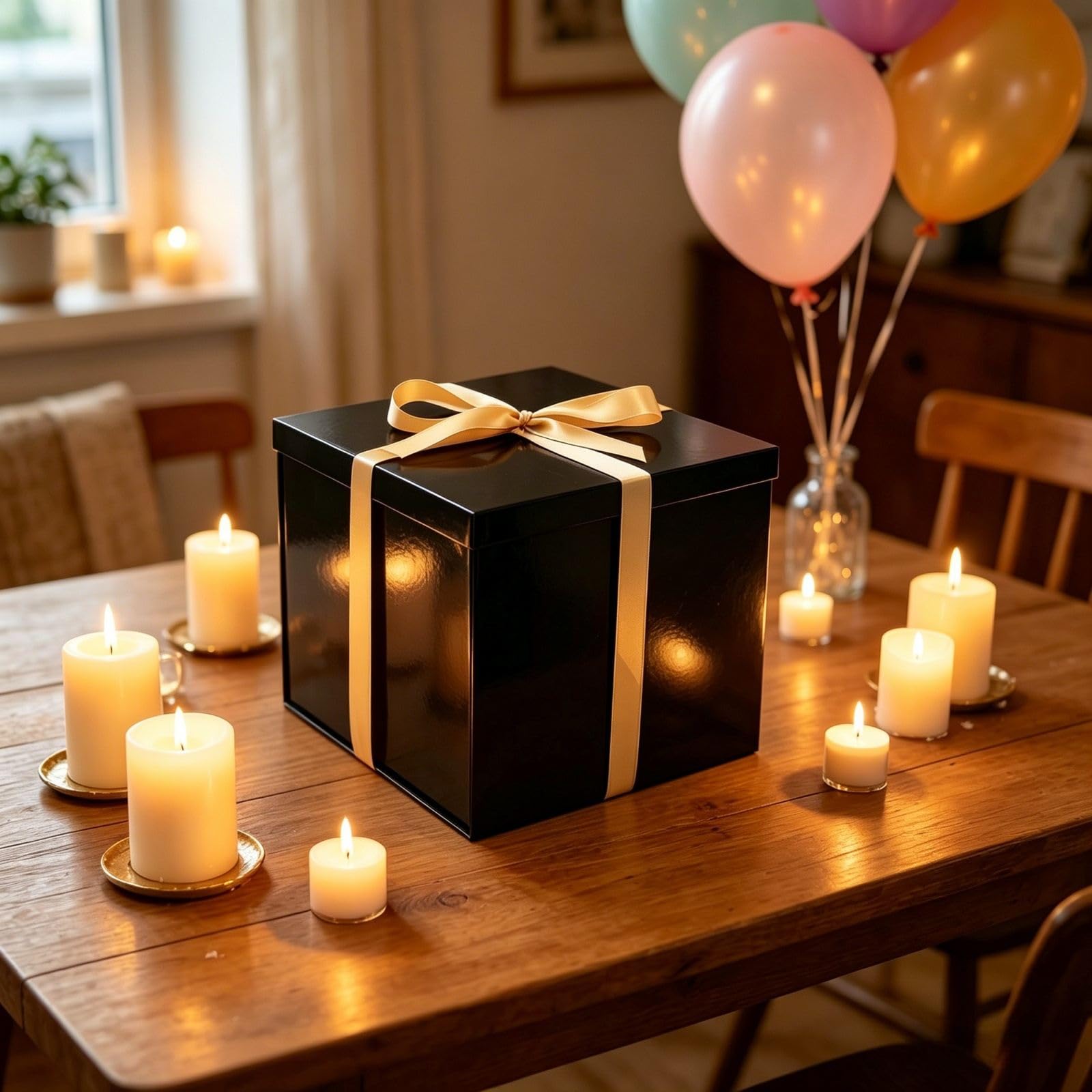 PACKGILO Confezione regalo nera, 25 x 25 x 20 cm, confezione da 2 scatole regalo con coperchio per regali, scatole di compleanno, scatole di lusso con carta increspata, nastro, adesivi con alfabeto