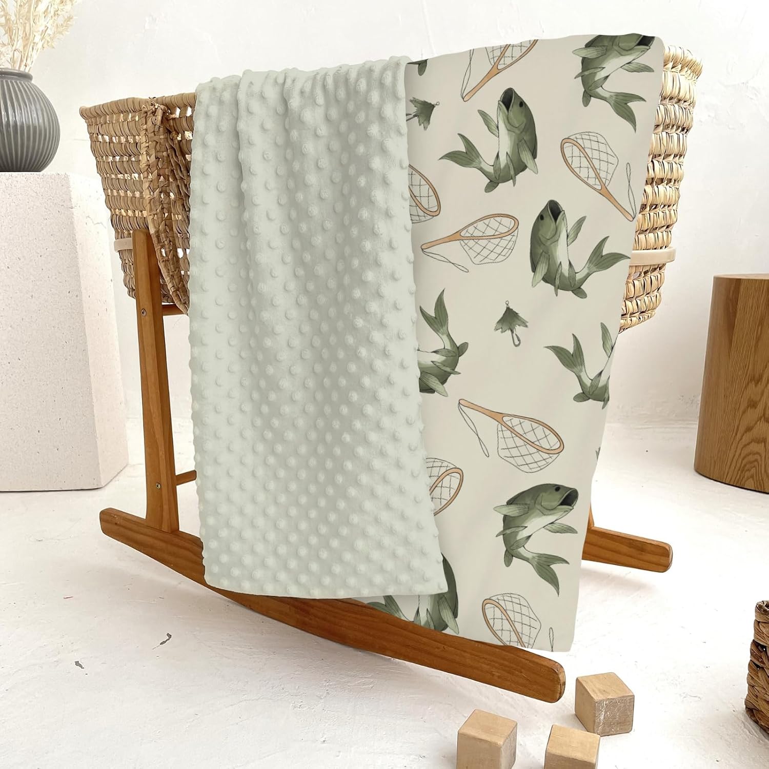 Gone Fishing Baby Blankets for Girl Boy Vintage Bass Fishes Net Lake Soft Mink with Dotted Backing Double Layer Swaddle Receiving Blanket for Toddler Nursery Fishing Lovers Gift Bed Blanket 30x40 - Image 6