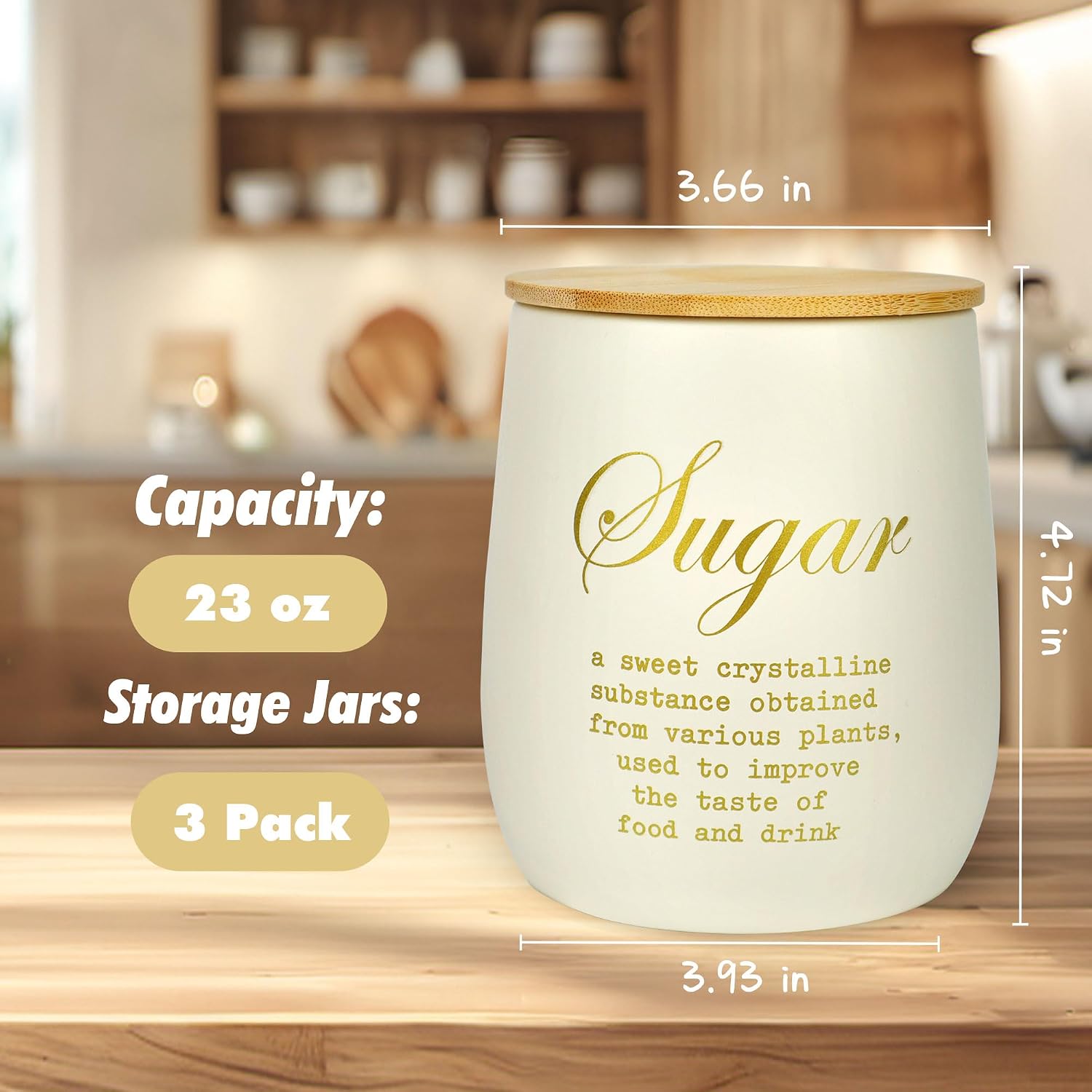 Coffee Tea Sugar Container Set of 3,Farmhouse Storage Containers Jars,Airtight Metal Kitchen Canister Set with Bamboo Lids for Kitchen Counter Dining Room (Metal, 1) image 2