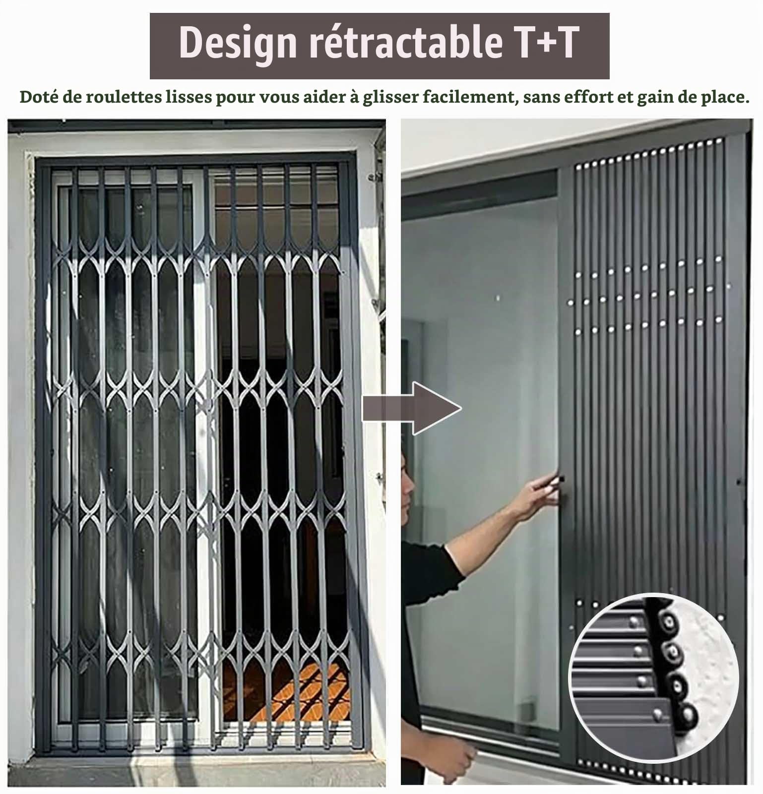 Barreaux de Sécurité Fenetre Grille de Sécurité Rétractable pour Fenêtre ou Porte, Porte Coulissante en Accordéon Verrouillable et Anti-effraction Intérieur Extérieur