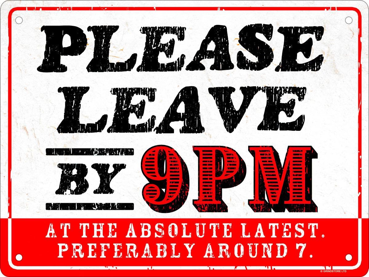 Grindstore Multicolour Please Leave By 9Pm Mini Tin Sign