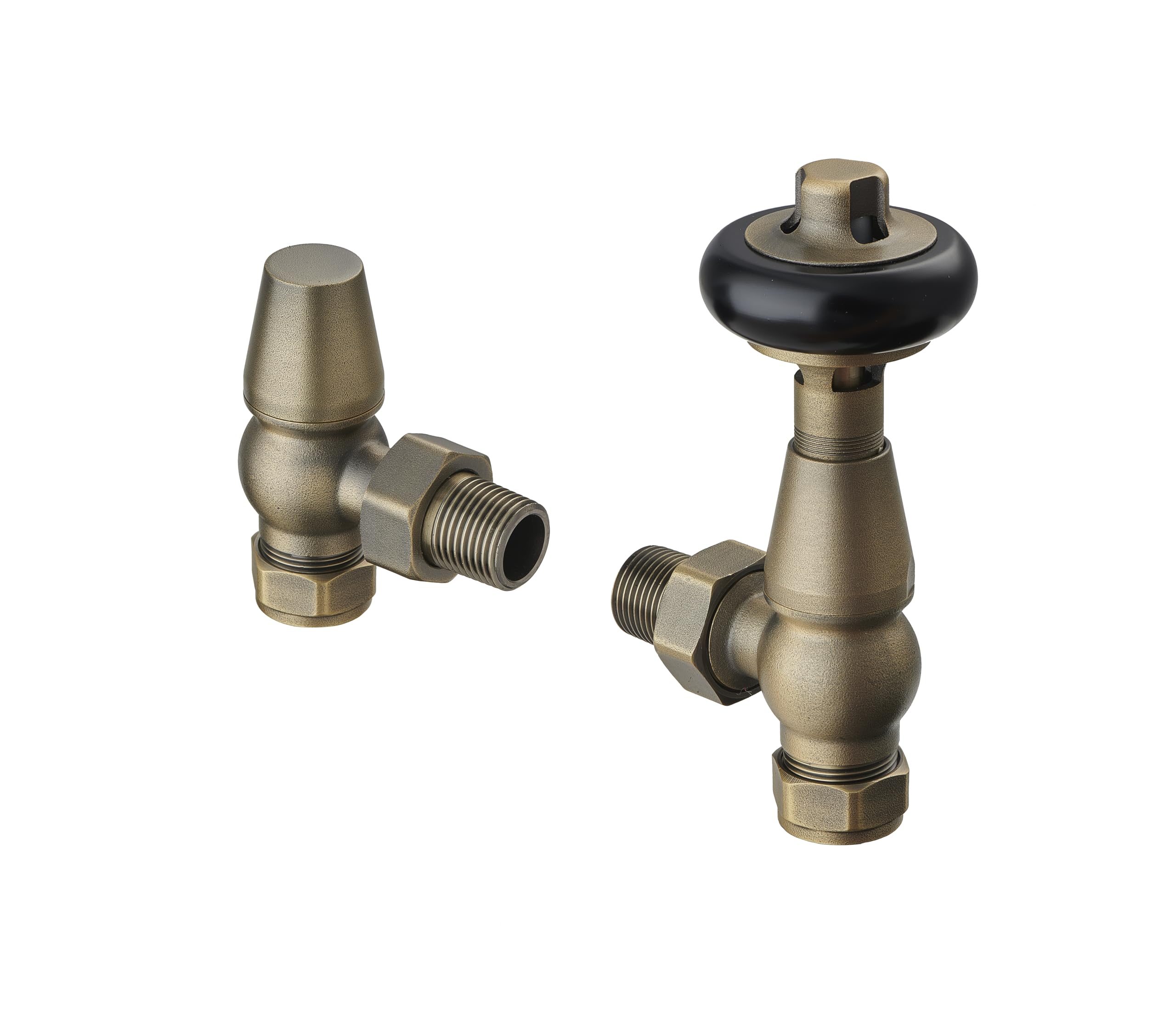 Terma Antique Brass Traditional Angled Thermostatic Radiator Valve Lockshield Set 15mm
