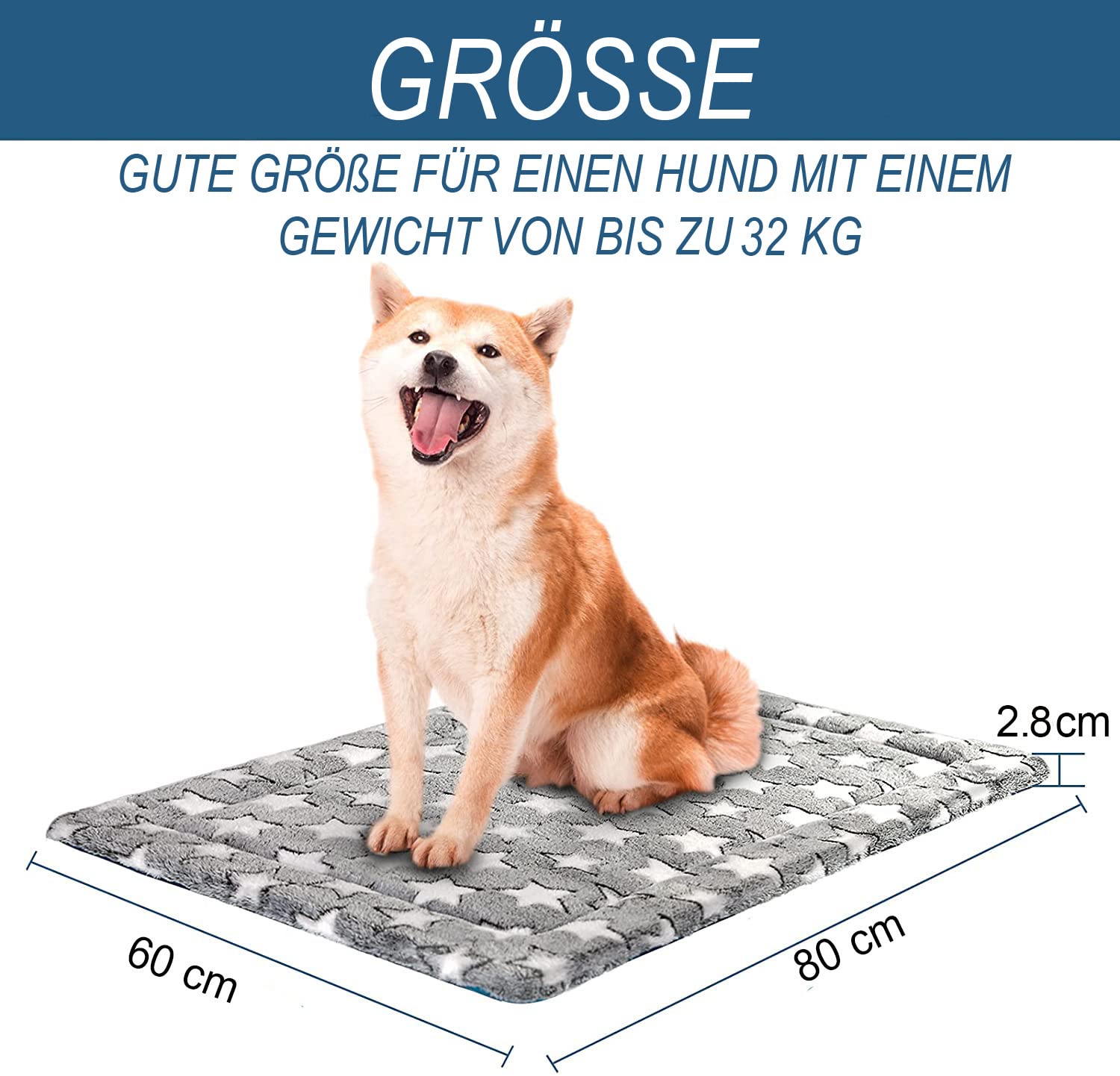 SuperKissen24. Hundematte, Katzenmatte - Reversibel Hundebett für Mittlere Hund - Bett für Hunde und Katze - Katzenbett, Katzenkissen - Flauschig Hundedecke - Waschbar Hundematratze - 80x60 cm Sterne
