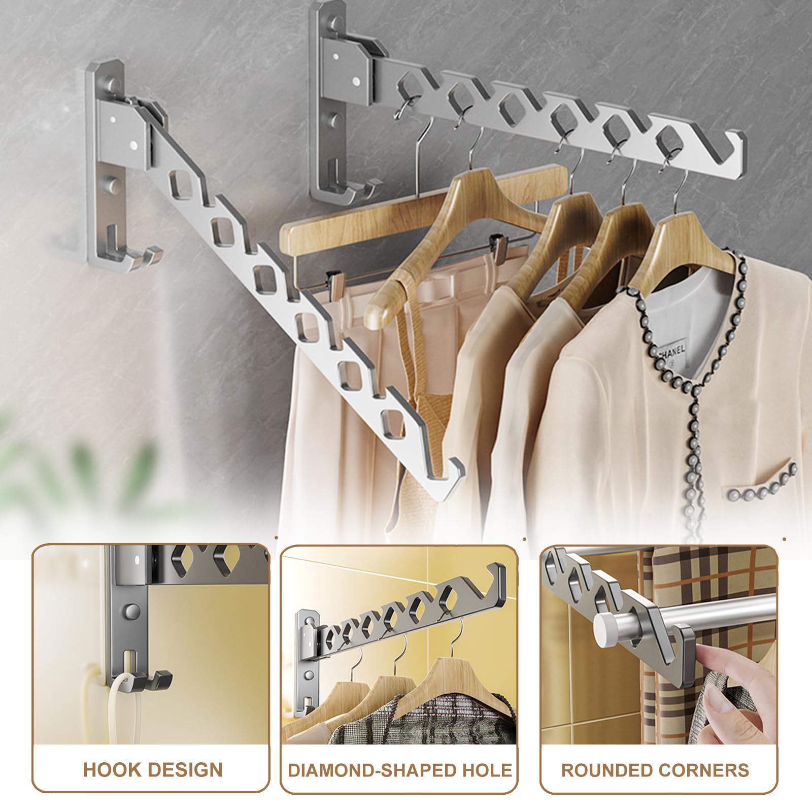 2 Appendiabiti Pieghevoli Da Parete - Girevoli 180°, In Ferro Argento - Per Bagno, Camera, Balcone - Foto 9