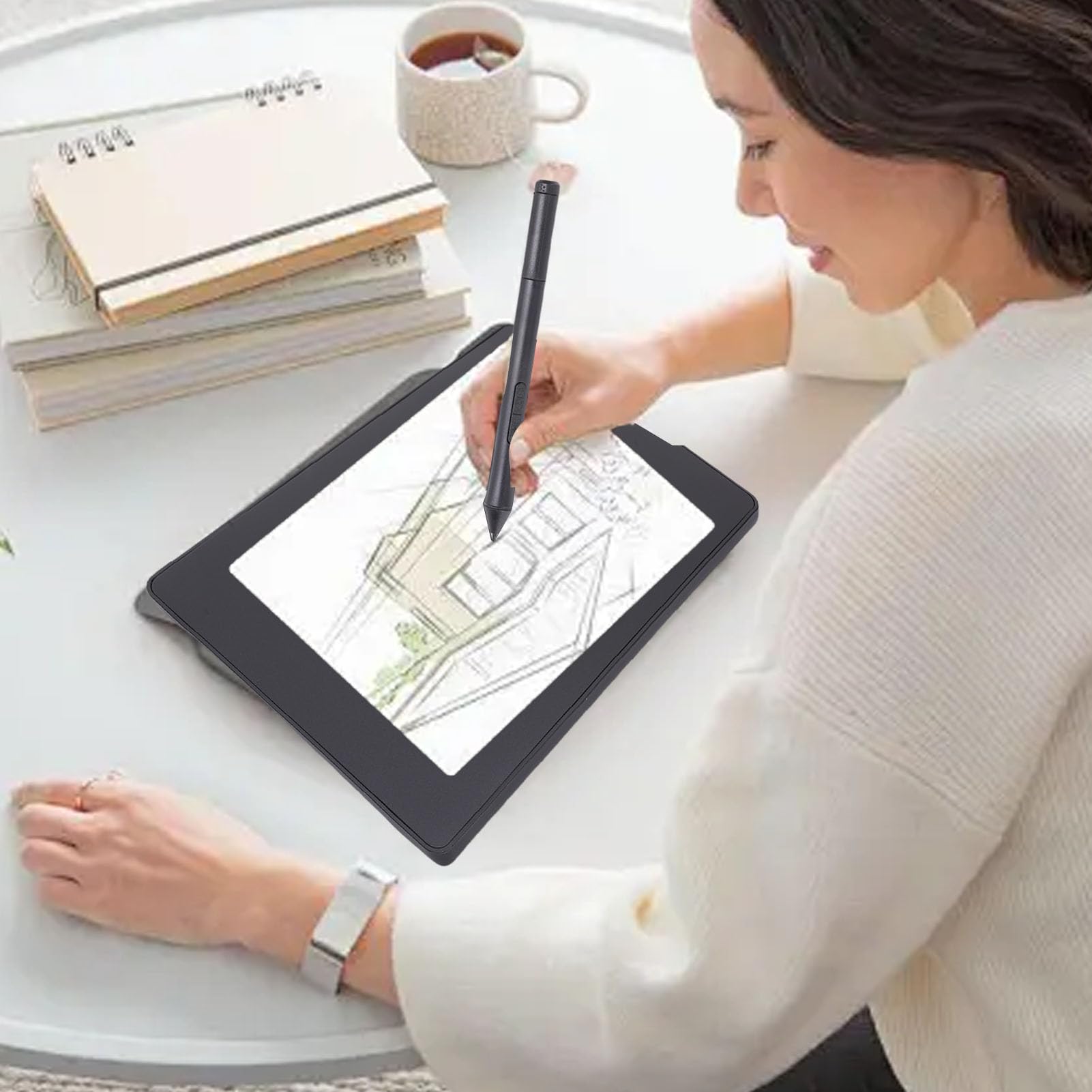 Tavoletta Grafica da Disegno, Tavoletta Artistica Digitale 5080LPI con Penna Senza Batteria a Pressione di Livello 8192, Tasto M Centrale, Artistica Digitale e Blocco da Disegno per PC,
