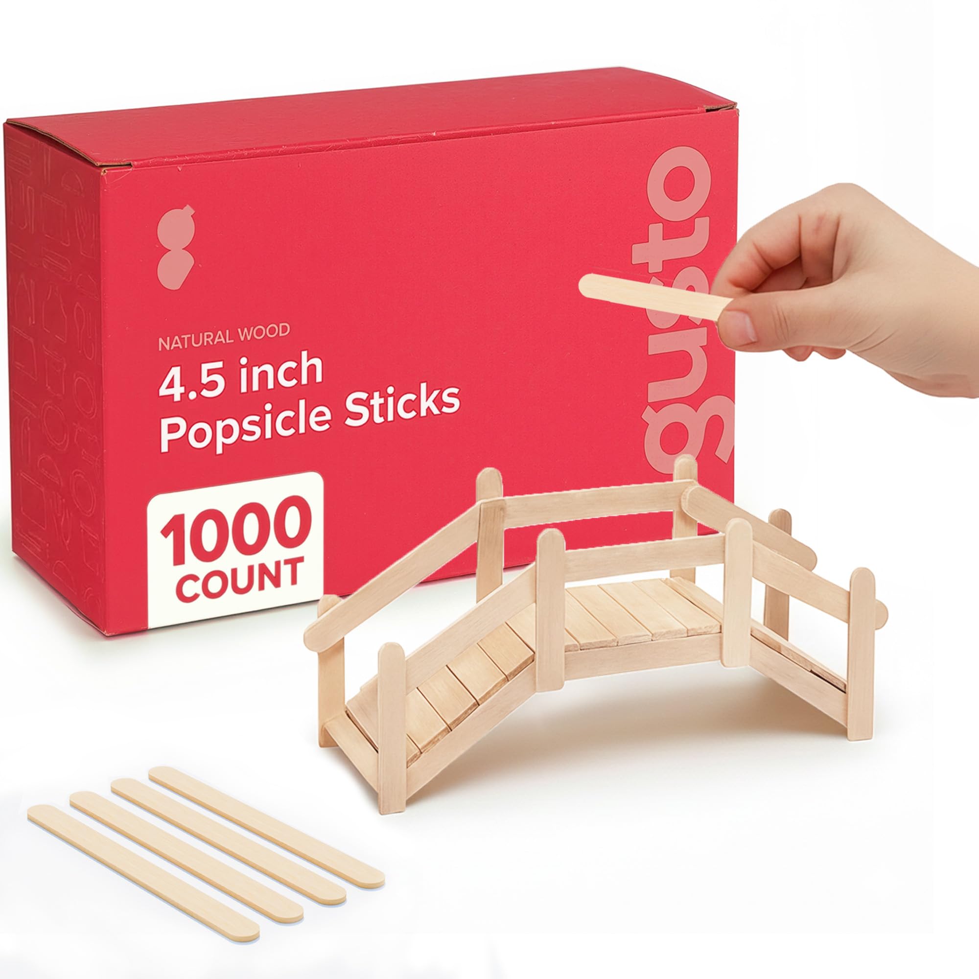 GUSTO [1000 Count] 4.5 Inch Wooden Multi-Purpose Popsicle Sticks for Crafts, Ice, Ice Cream, Waxing, and Tongue Depressor Wood Sticks (Formerly Comfy Package)