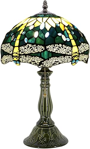 Tiffany Lamp Stained Glass Table Lamps Yellow Dragonfly Style Desk Lamp 12X12X18.5 Inch Bronze Ceramic Base Reading Light Suitable for Bedside