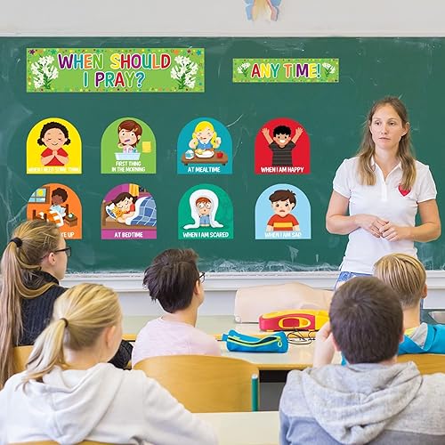 Miniatura 7 de Juego de decoración de tablón de anuncios para aula, decoración religiosa para aula y escuela dominical para fiestas, escuela, aula, puerta, tablón