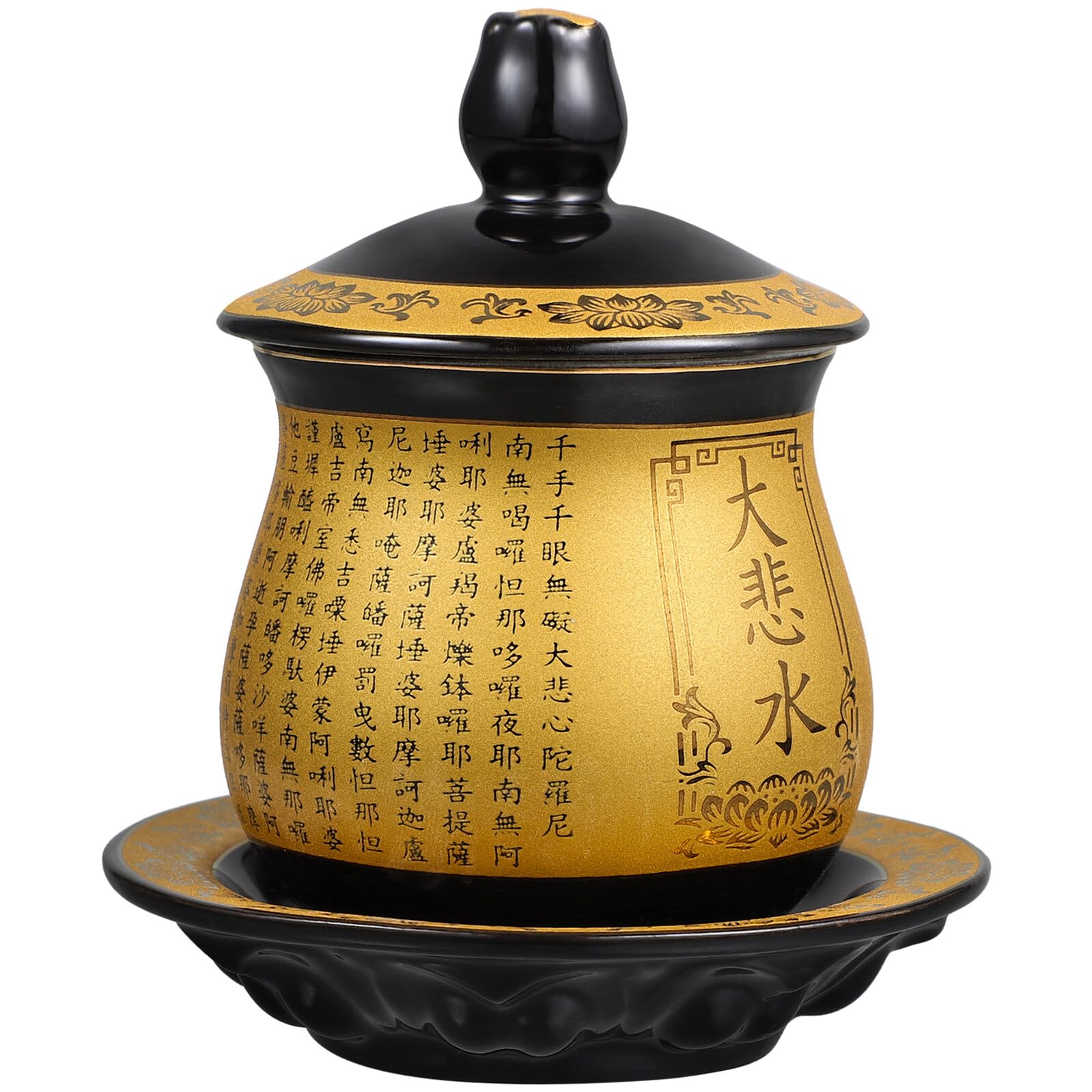 Coupe d'offrande bouddhiste en céramique noire avec relief lotus moyen modèle