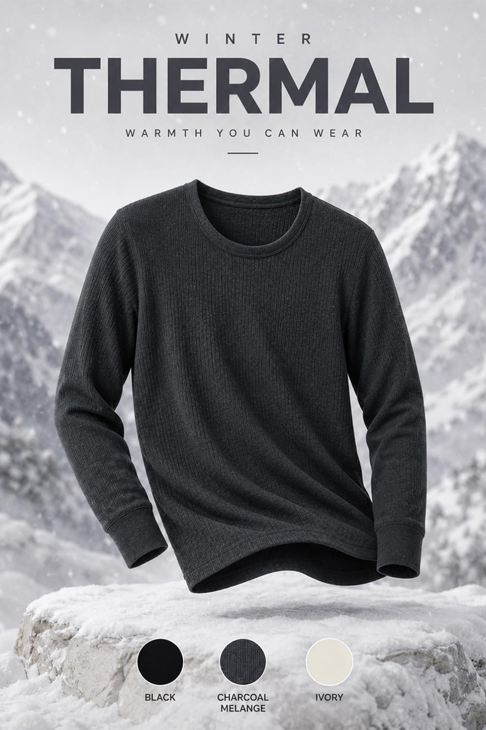 Van Heusen Men Thermal Top - Cotton Viscose Blend - Anti Bacterial, Low Neck, Full Sleeve _71002_Charcoal Melange_M 4