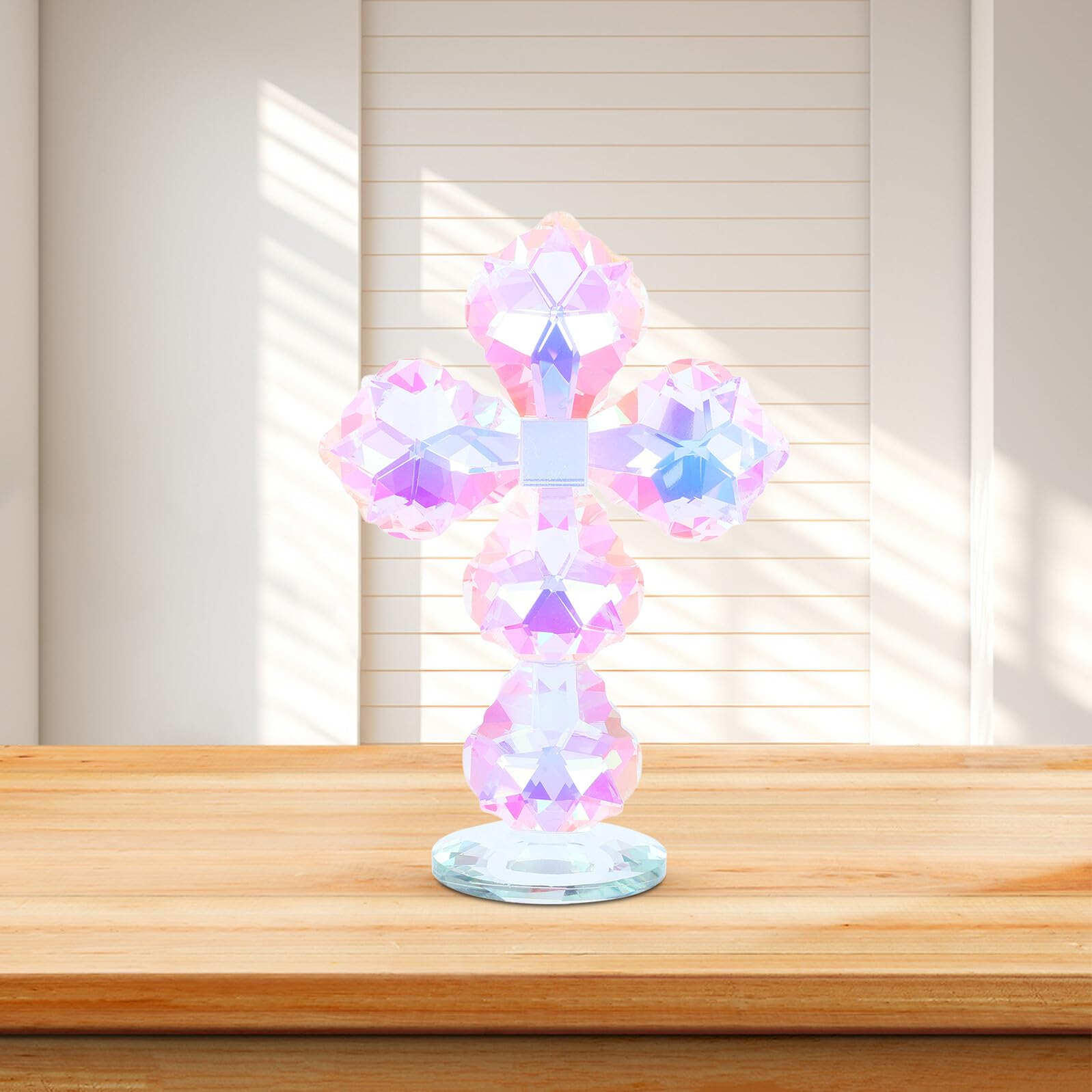 ROMISBABA Crocifisso Cristiano in Cristallo Design Unico e Base Stabile, per Decorazioni la Casa e Cerimonie Religiose, Porta Benedizioni e Preghiere