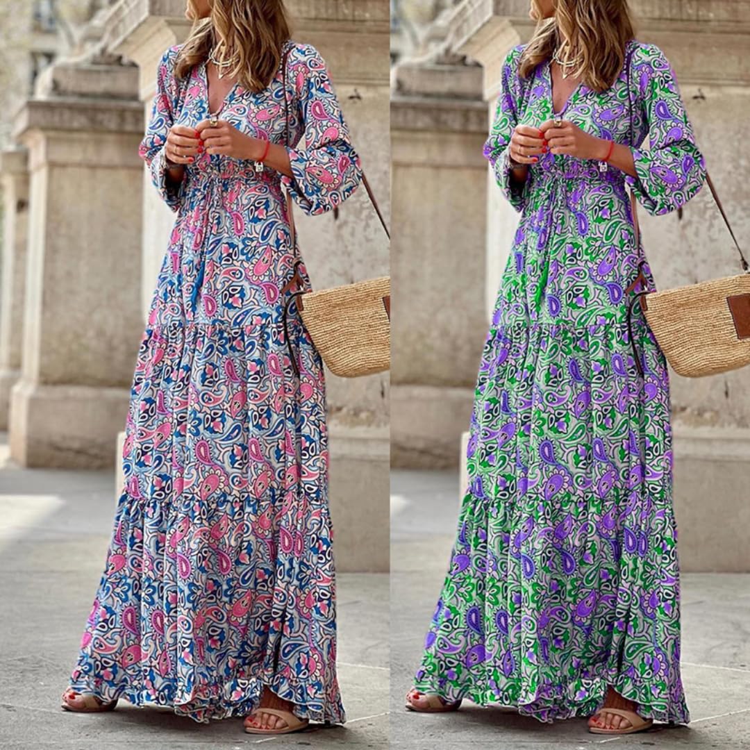 Vestido Bohemio V, Estampado Mangas largas Midi A-Line