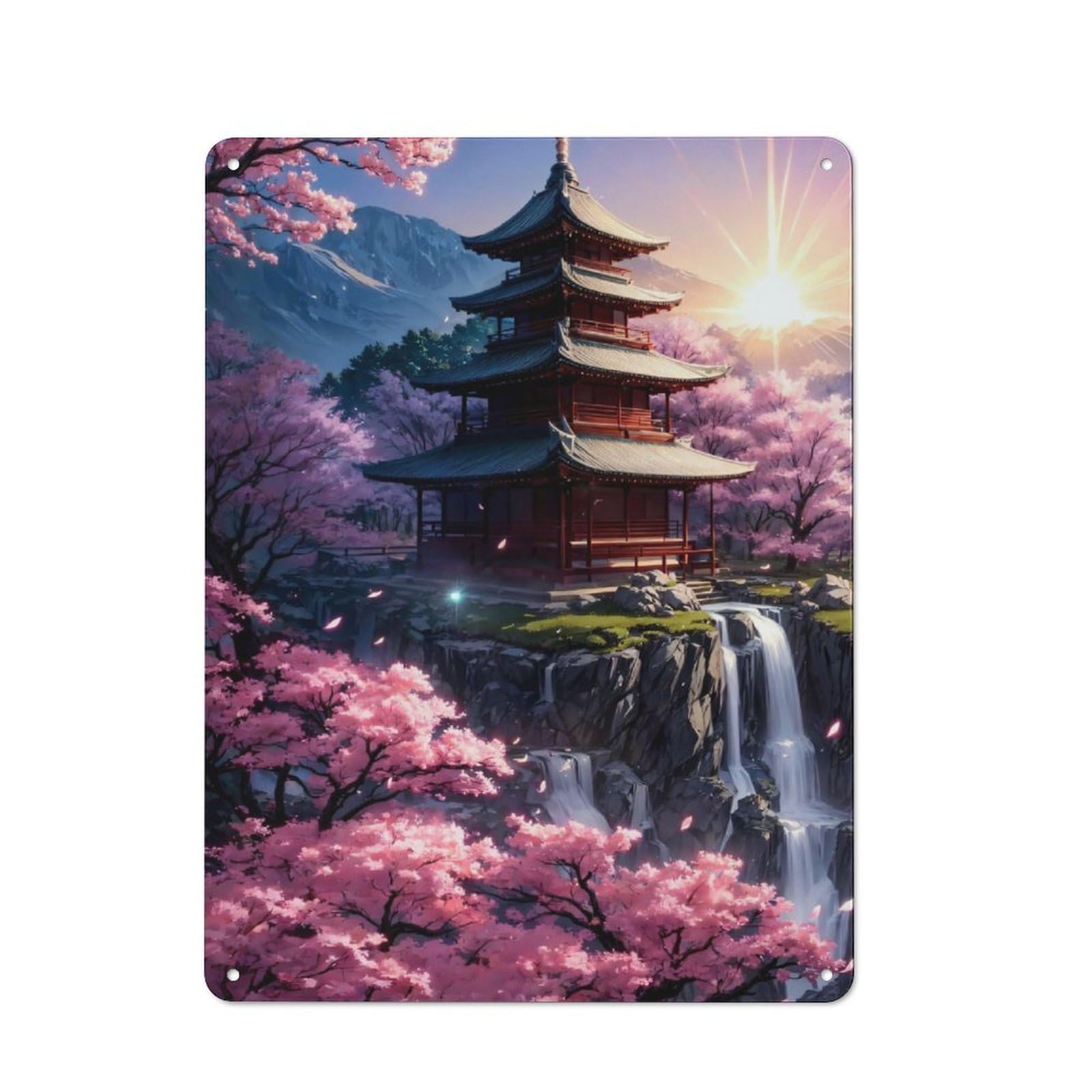 Junmoney Japanese Shrine Sakura Art Vintage Tin Sign 40X30cm With For Guest Room Or Hallway, For Themed Room Decoration, For Vintage Wall Decor Fans