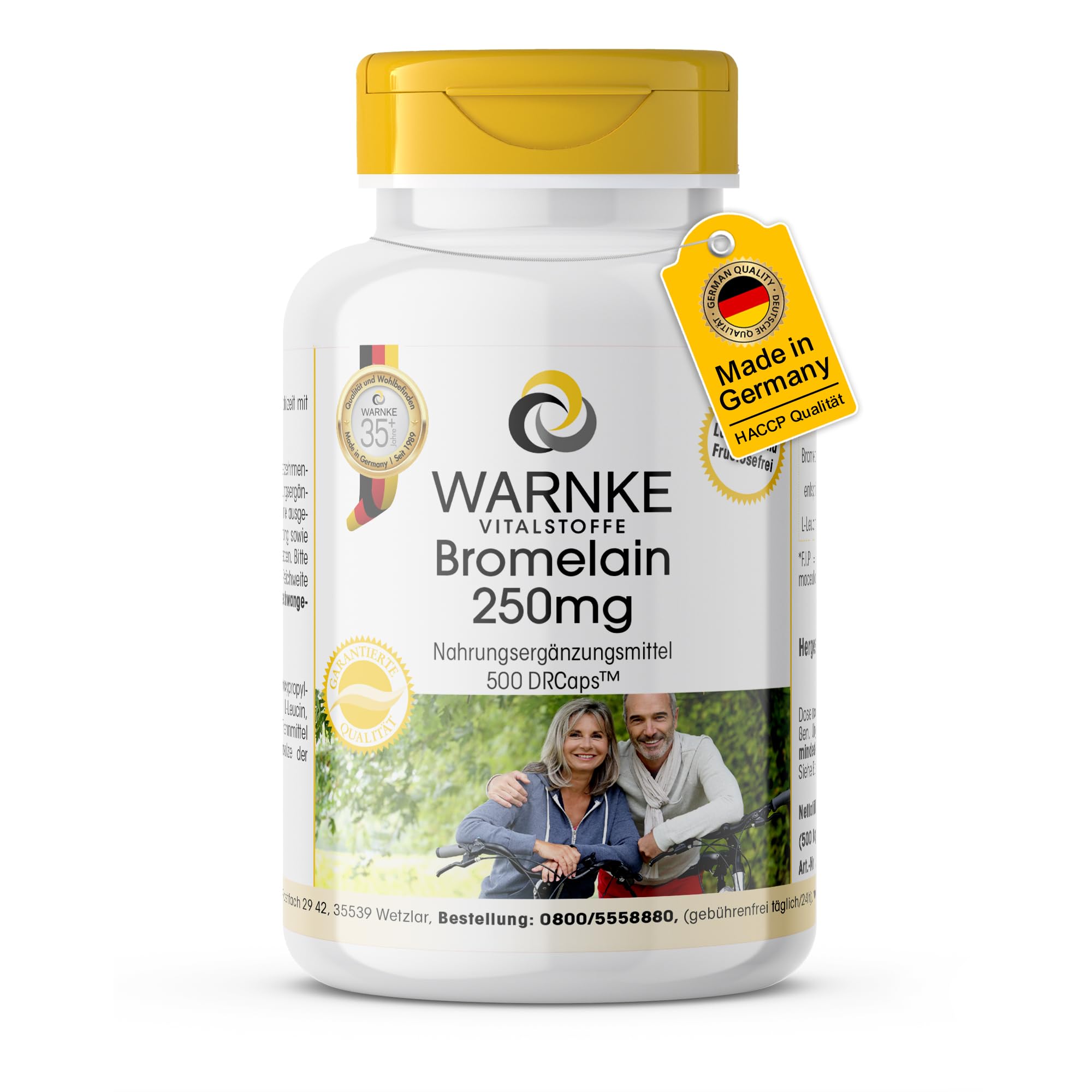 Bromelain 250mg - hochdosiert - 500 Kapseln - schluckfreundlich - Großpackung - vegan - Ananasenzym | Warnke Vitalstoffe - Deutsche Apothekenqualität