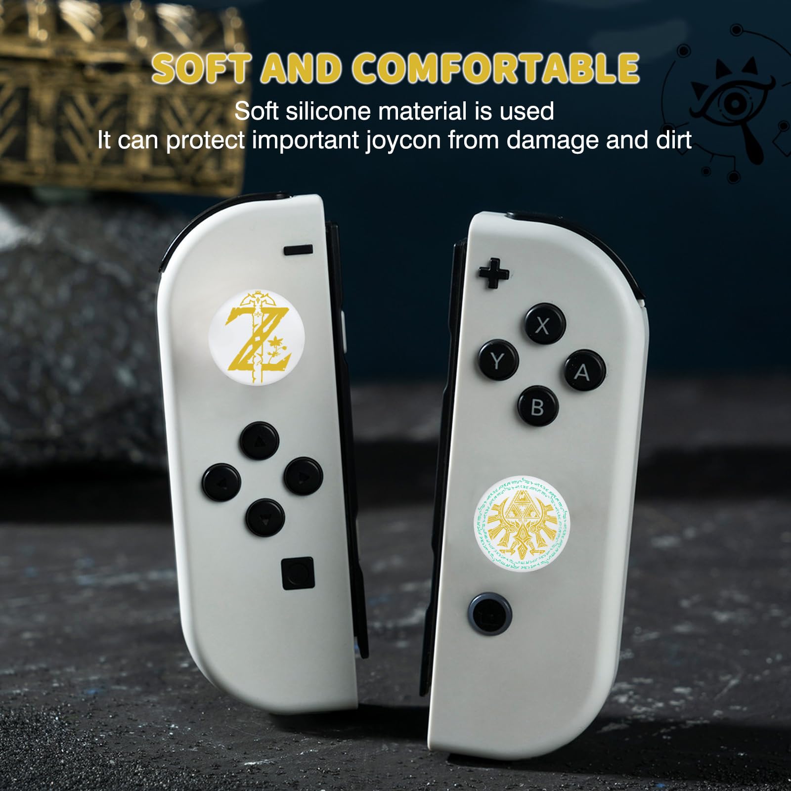 DLseego Switch Pulgar Agarres,Cool Joystick Switch Cubierta Antideslizante Stick Analógico Tapa,4PCS Tapas de Agarre del Pulgar Compatible con Switch/Switch OLED/Switch Lite,Amarillo-Blanco