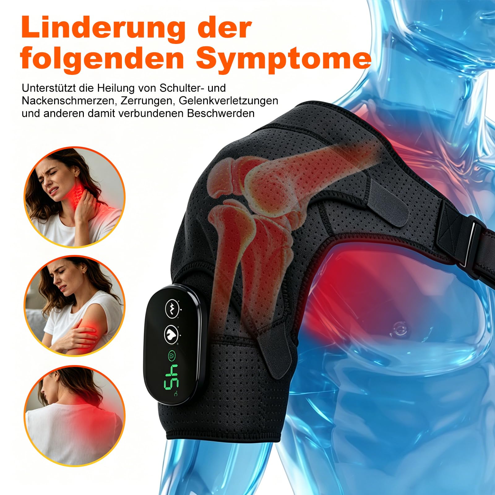 3-in-1 Schultermassager und Schulterheizungspolster mit Massage mit 5 Heizungsstufen und 5 Vibrationsmodi, 5000mAh-Batterie für langlebige Leistung und verstellbarem Design