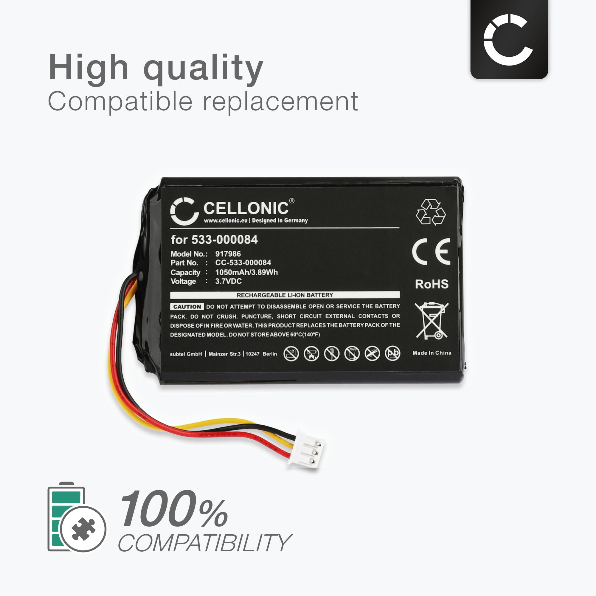 CELLONIC 1x Batterie Compatible avec Logitech Harmony One, Ultimate | 1x, (1050mAh, 3.7V, Lithium Ion), Télécommande Batterie pour Logitech Harmony Touch, Ultimate, 533-000084, 533-000083