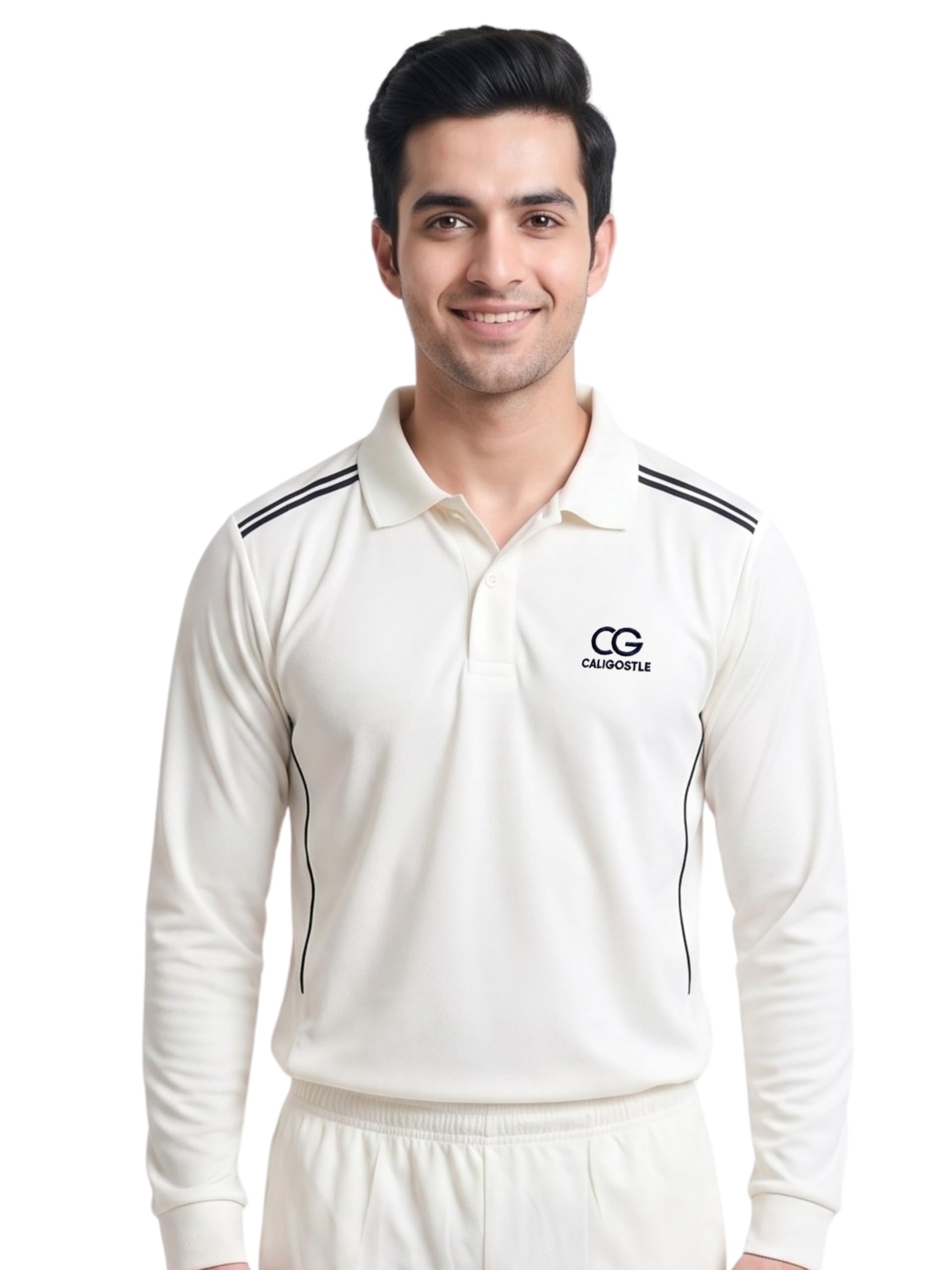 CALIGOSTLE Full Sleeves White Cricket Tshirt for Men (Polo Neck)-picture-17