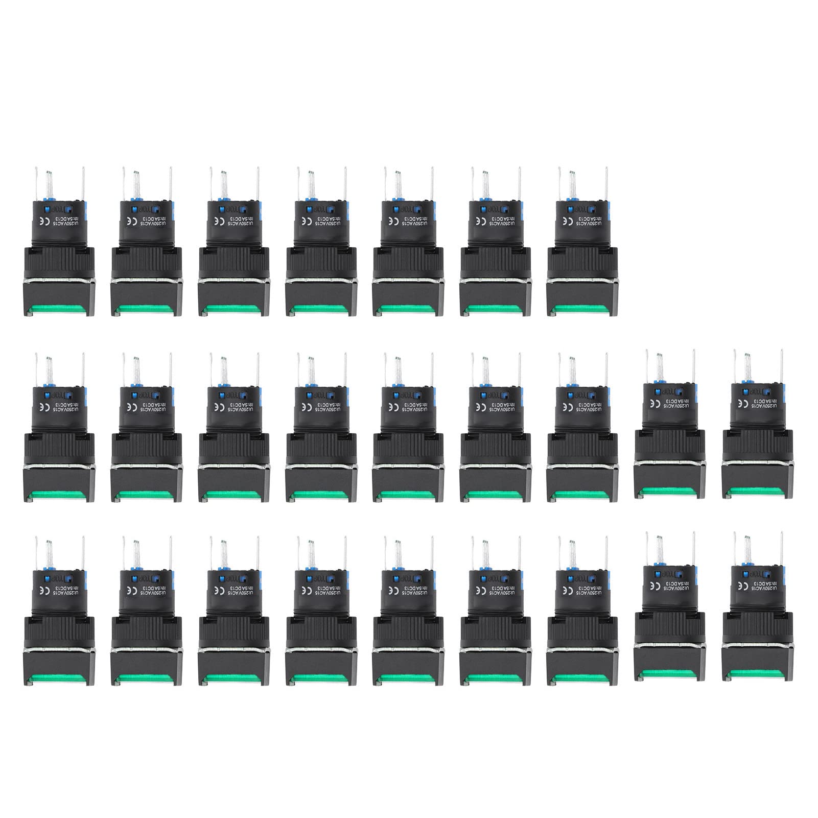 Druckschalter, selbstverriegelnder 16 mm Quadrat Leistungsschalter mit Beleuchtung 220V 5A, 25 Stück Set, für Installation Ersatz (Grün)