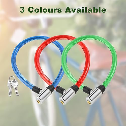 Miniatura 6 de Candado antirrobo para bicicleta de 2 pies x 0.472 in con 2 llaves, bloqueo de cable de alta seguridad, cerradura de bicicleta en espiral para