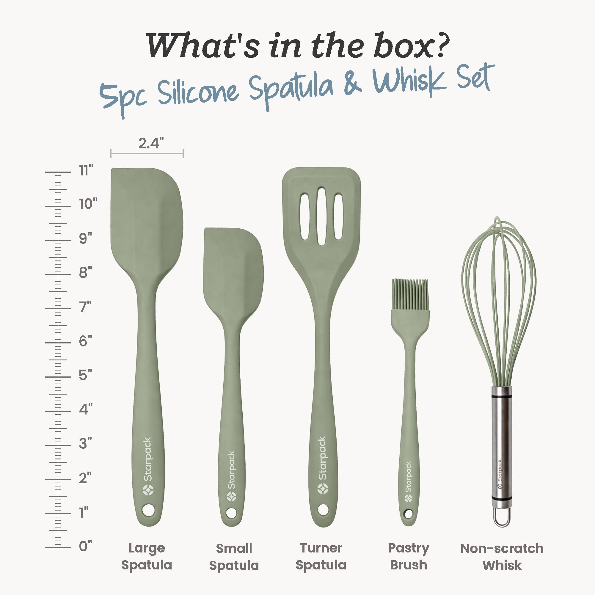 Starpack 'Flip & Whip' - Juego de utensilios de cocina de silicona prémium para hornear (5 piezas) – Utensilios de cocina resistentes al calor hasta 315.6 °C – Utensilios para hornear – Espátulas