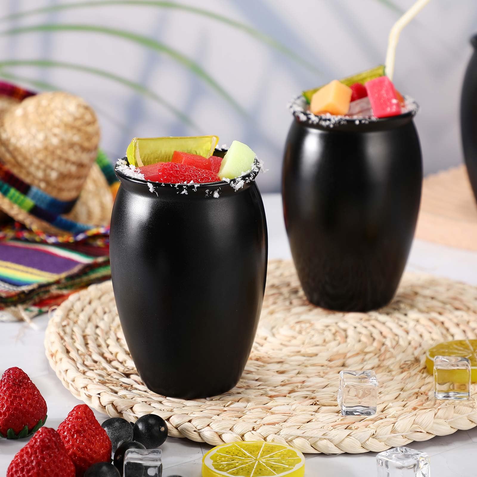 Gejoy Lot de 12 verres à cocktail Cantaritos De Barro Mexicanos Mini Cantaritos Shooters en poterie pour margaritas, mojitos, mexicains, mexicains (noir)