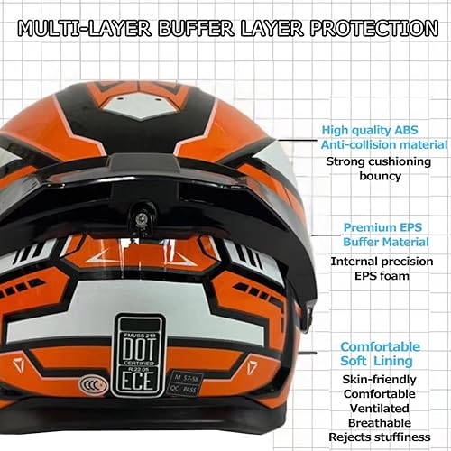 Miniatura 3 de Casco de motocicleta Bluetooth de cara completa para jóvenes y adultos, casco modular de motocross abatible, doble visera antivaho, aprobado por