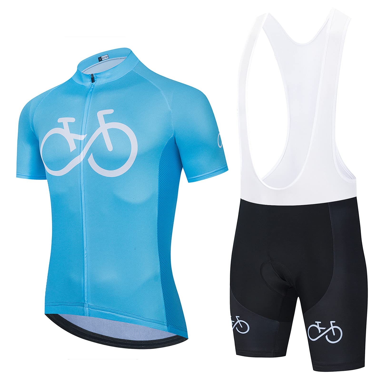 Men's Summer Cycling Jerseys Suit Short Sleeve Cycling Set Breathable Compression Cycle Clothes Short Sleeve Jersey and 19D Gel Padded Bib Short Pants