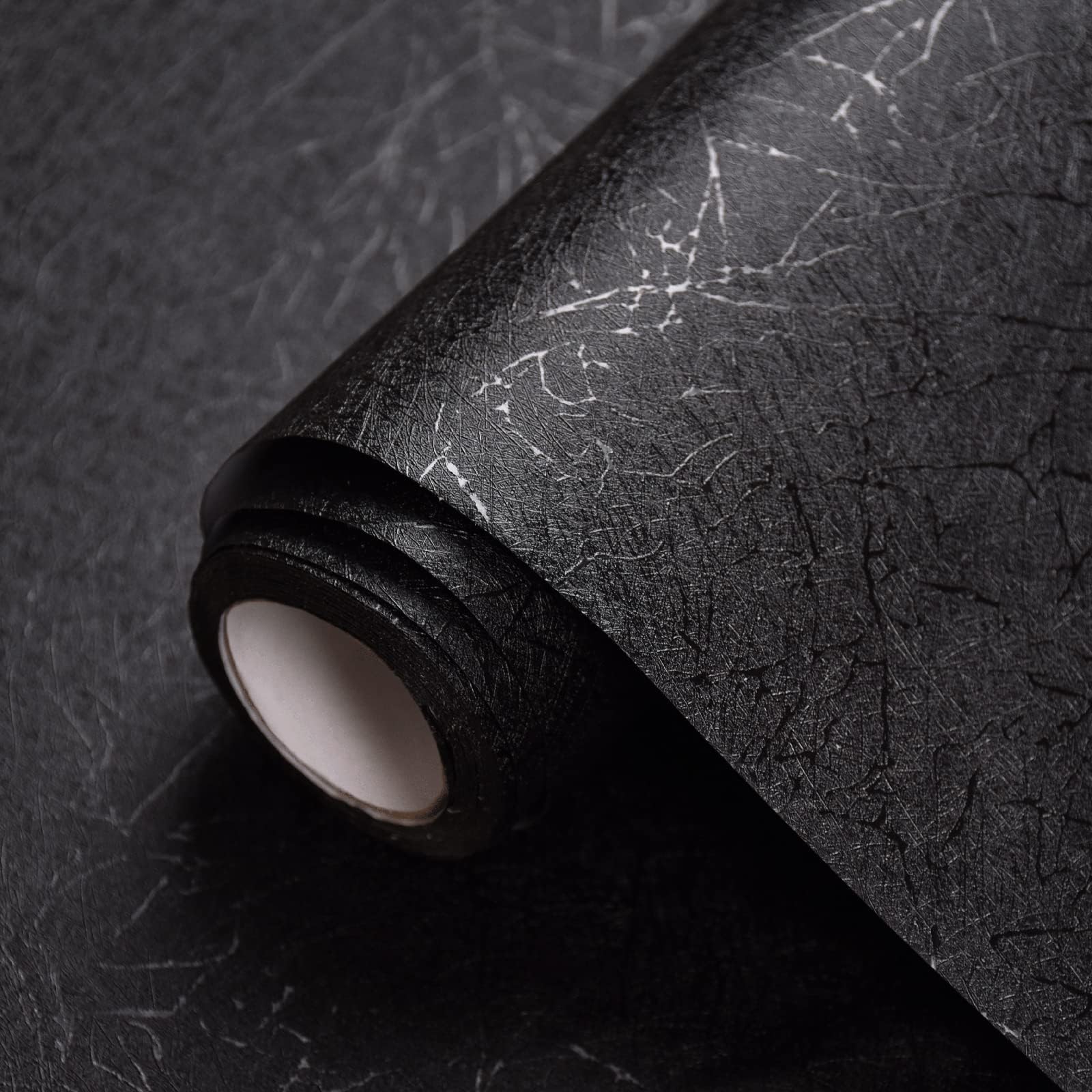 Black Silk Peel and Stick Wallpaper for Bedroom Solid Black Textured Contact Paper for Cabinets and Drawers Self Adhesive Removable Wallpaper for Bathroom Embossed Waterproof 15.7inW 118inL