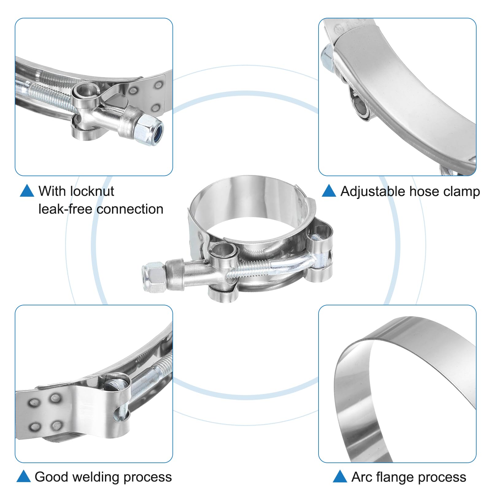 QUARKZMAN Collier de Serrage en T-Bolt, 2 Pièces, Plage de Travail de 35- 40mm, Boulon en Acier Inoxydable 201, Colliers de Serrage pour Tuyau d'Admission d'Intercooler