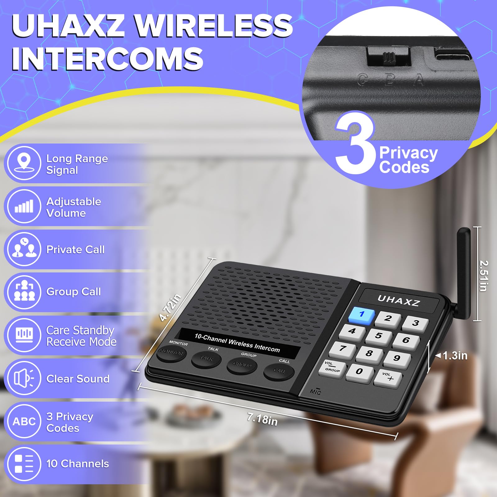 Intercomunicadores inalámbricos para el hogar, intercomunicador de largo alcance de 10 canales, sistema de intercomunicación para el hogar con llamada grupal, función de monitor