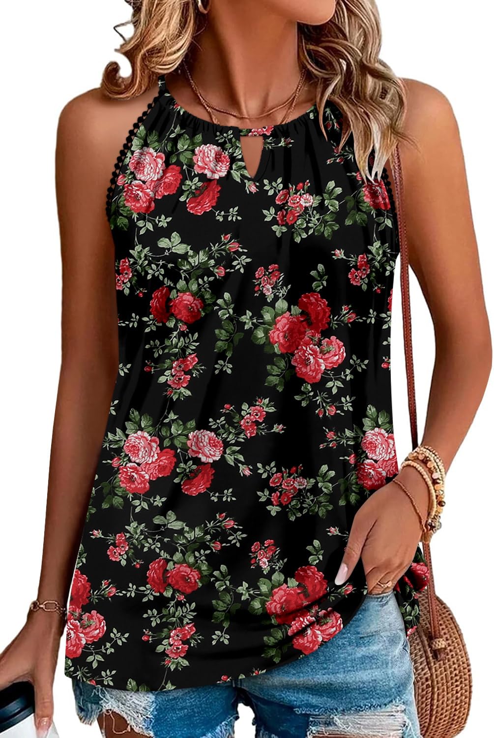 onlypuff Womens Sleeveless T-Shirts Tank Tops Blouses Loose Fitting Summer Halter Neck Tunic