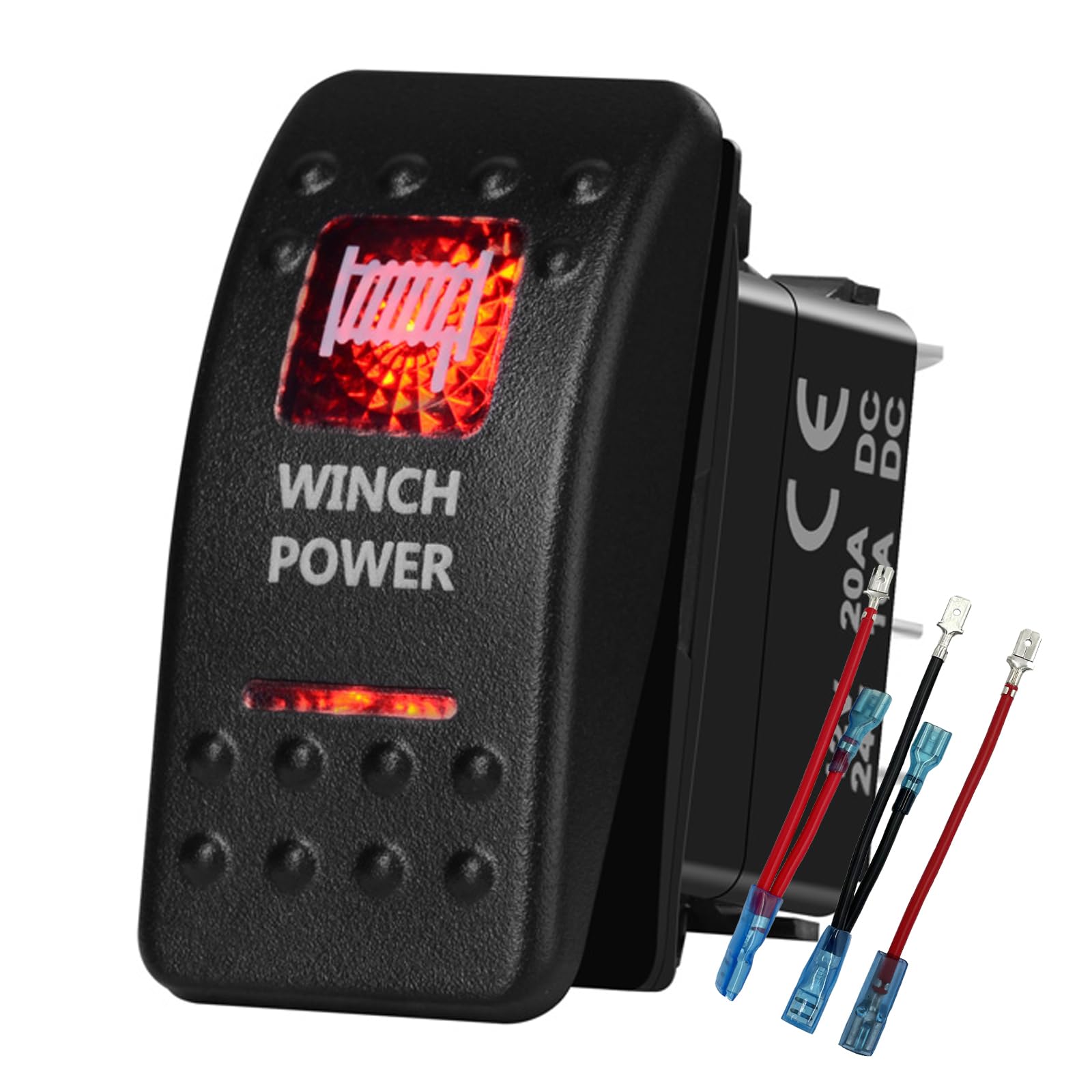 Red Backlit Winch Power Rocker Switch 5 Pin On Off Toggle Switch for Car Boat Marine Pontoon RV Caravan Travel Trailer 12V 24V