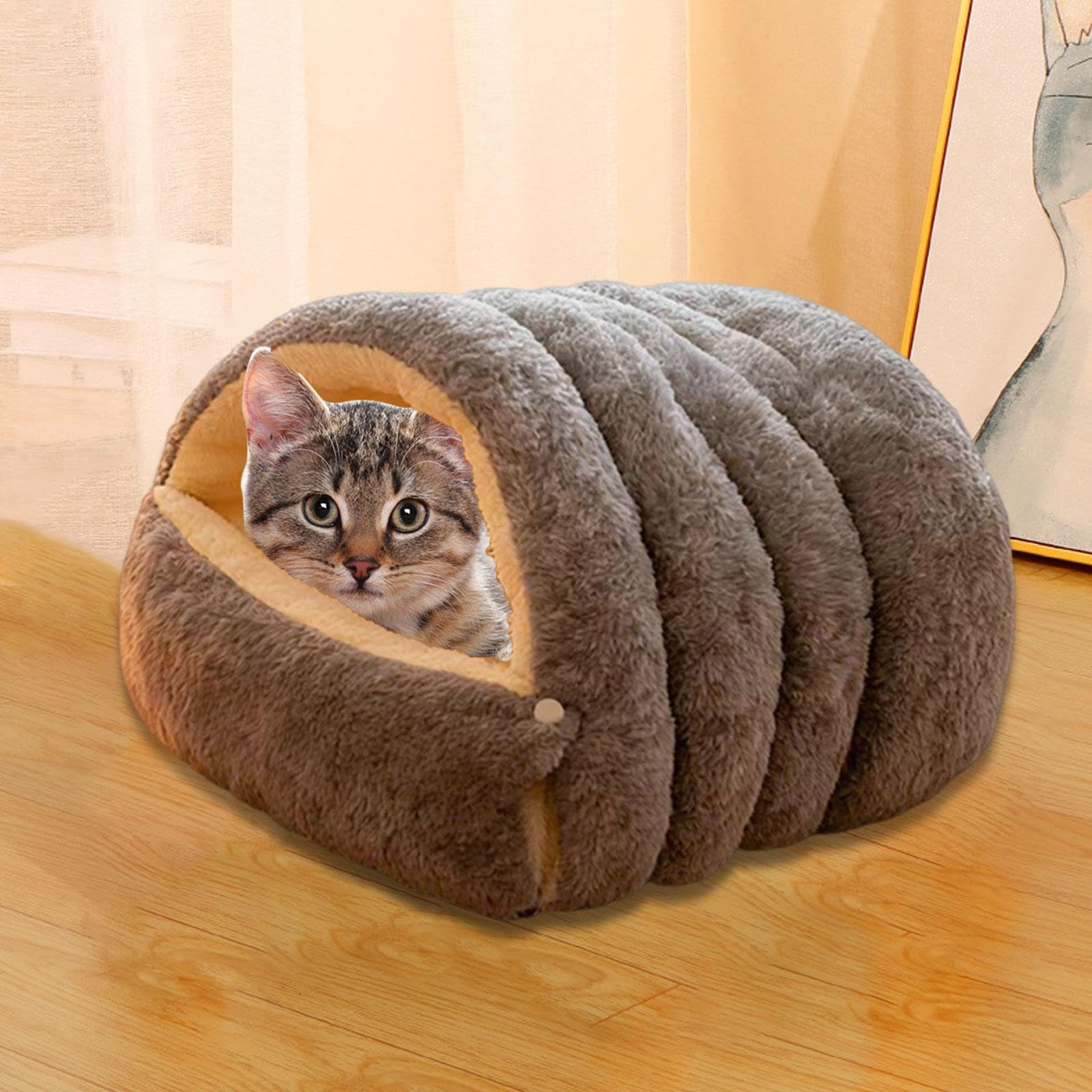 Cama Cueva para Gatos, Cálida, Nido Cerrado para Gatos de Interior, Refugio Suave para Todas, Casa para Que Duerma, Refugio Par, Gris M