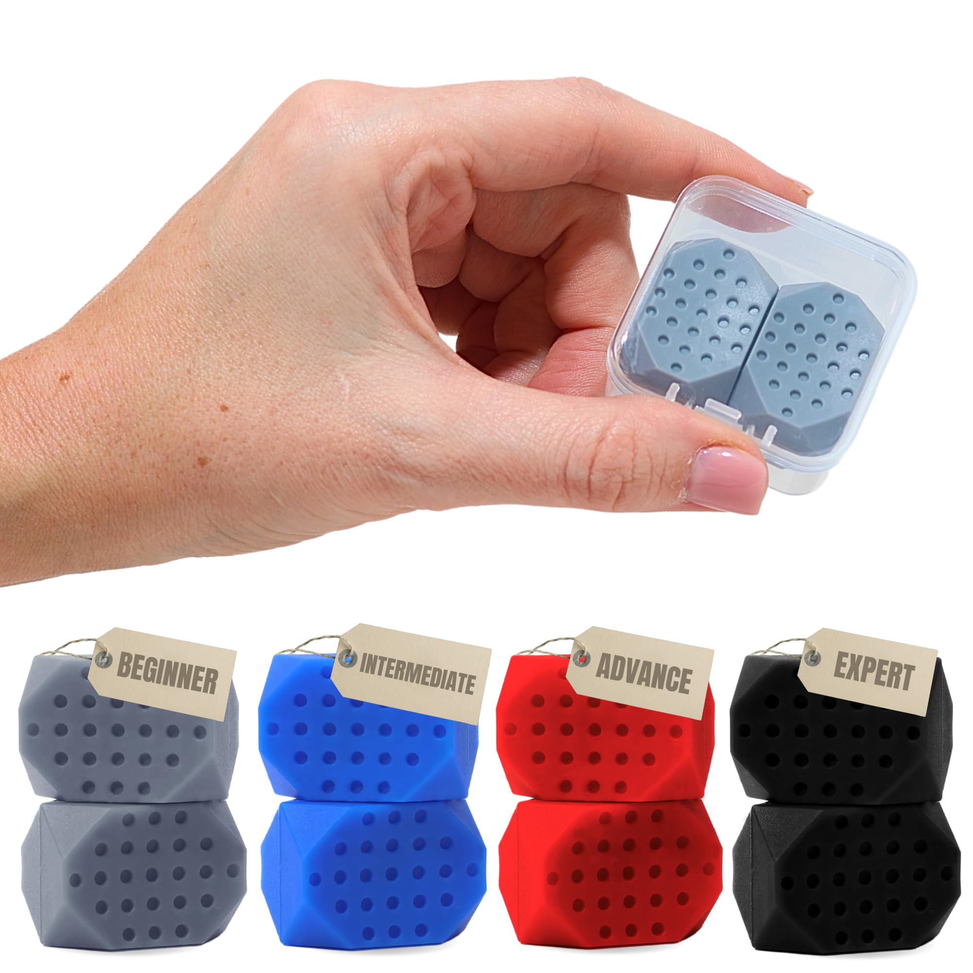 Jaw Exerciser for Men & Women – 4-Level Resistance Jaw Trainer for Men & Women – Food-Grade Silicone Double Chin Reducer – 8 Piece Kit with Carry Cases – Compact Mewing Jawline Shaper for Women